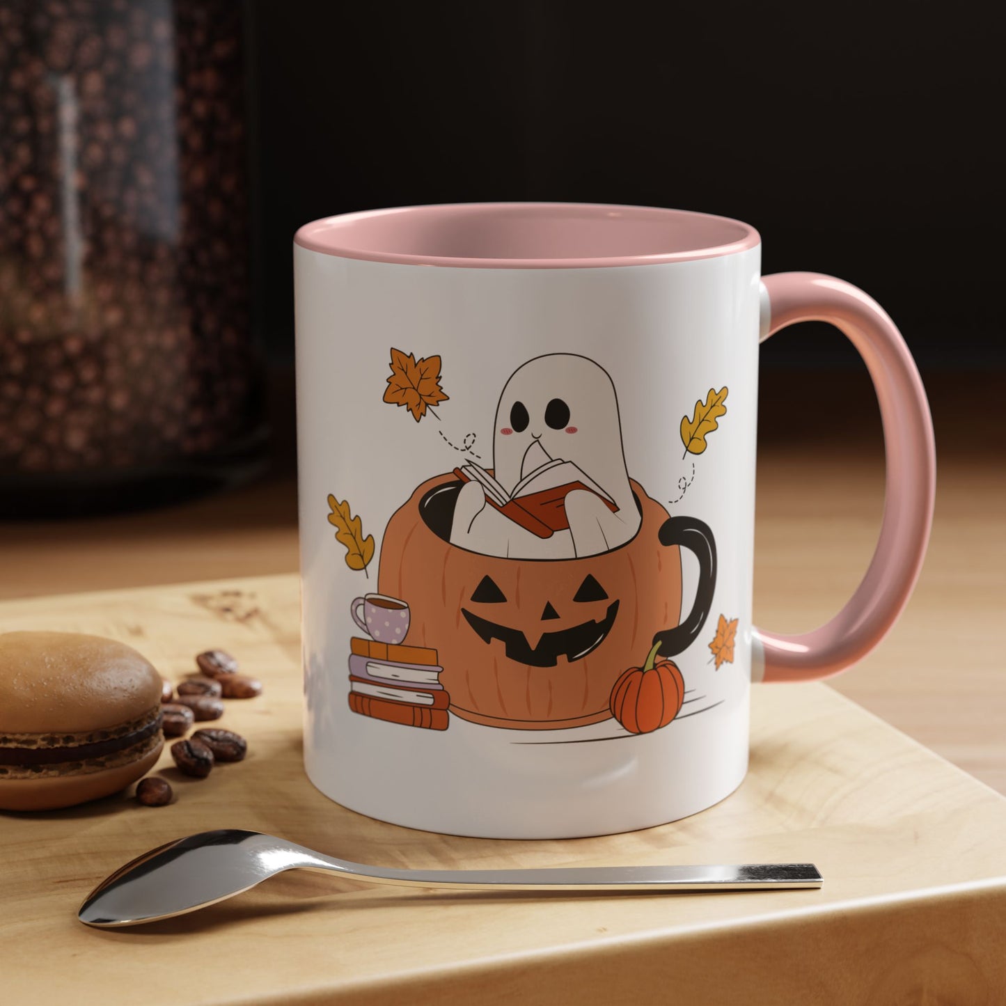 Cozy Ghost in Pumpkin Mug | 11oz and 15oz Ceramic Coffee Cup | Cute Autumn & Halloween Design