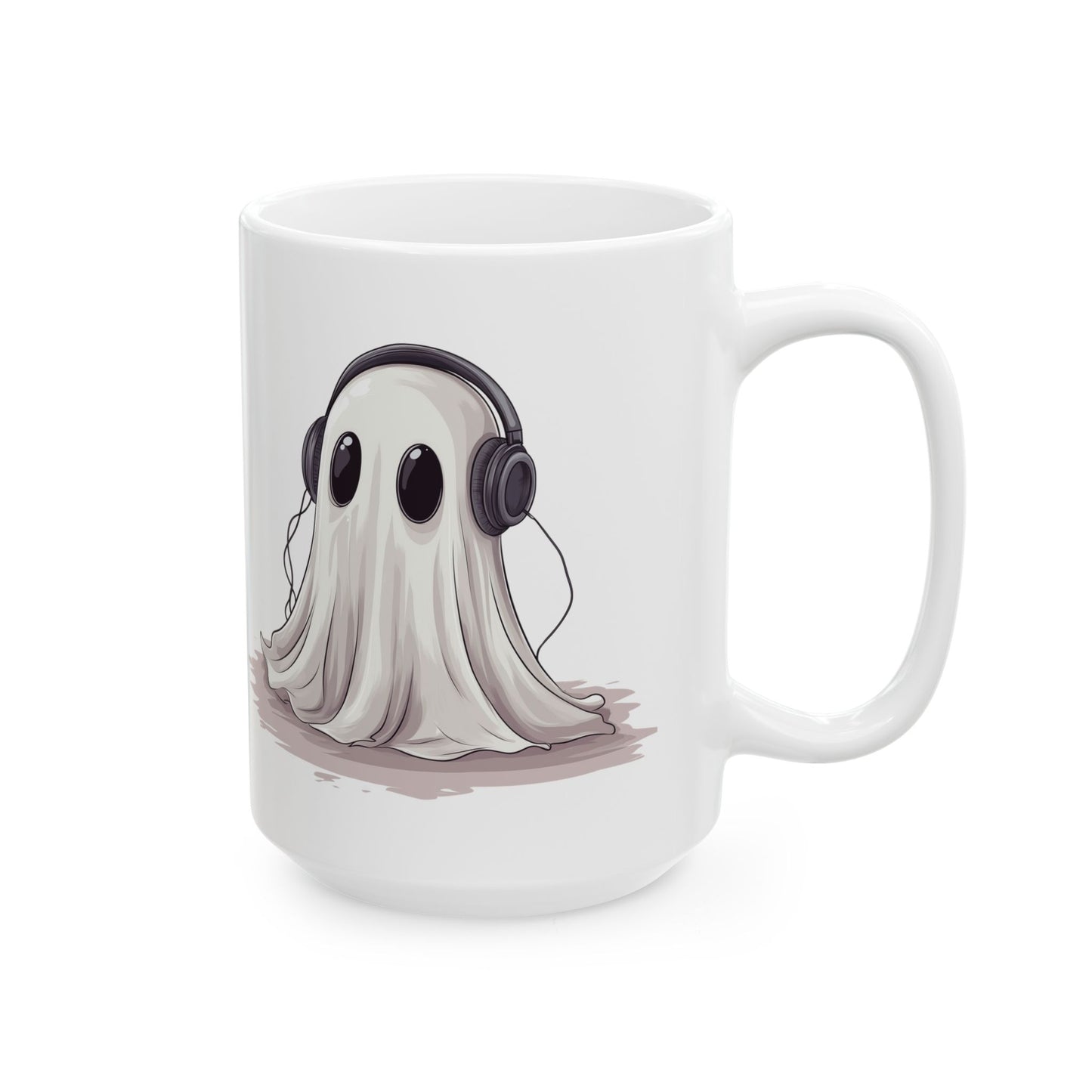 Ghostly Vibes Ceramic Mug - Cute Ghost with Headphones Design - Perfect for Music and Halloween Lovers