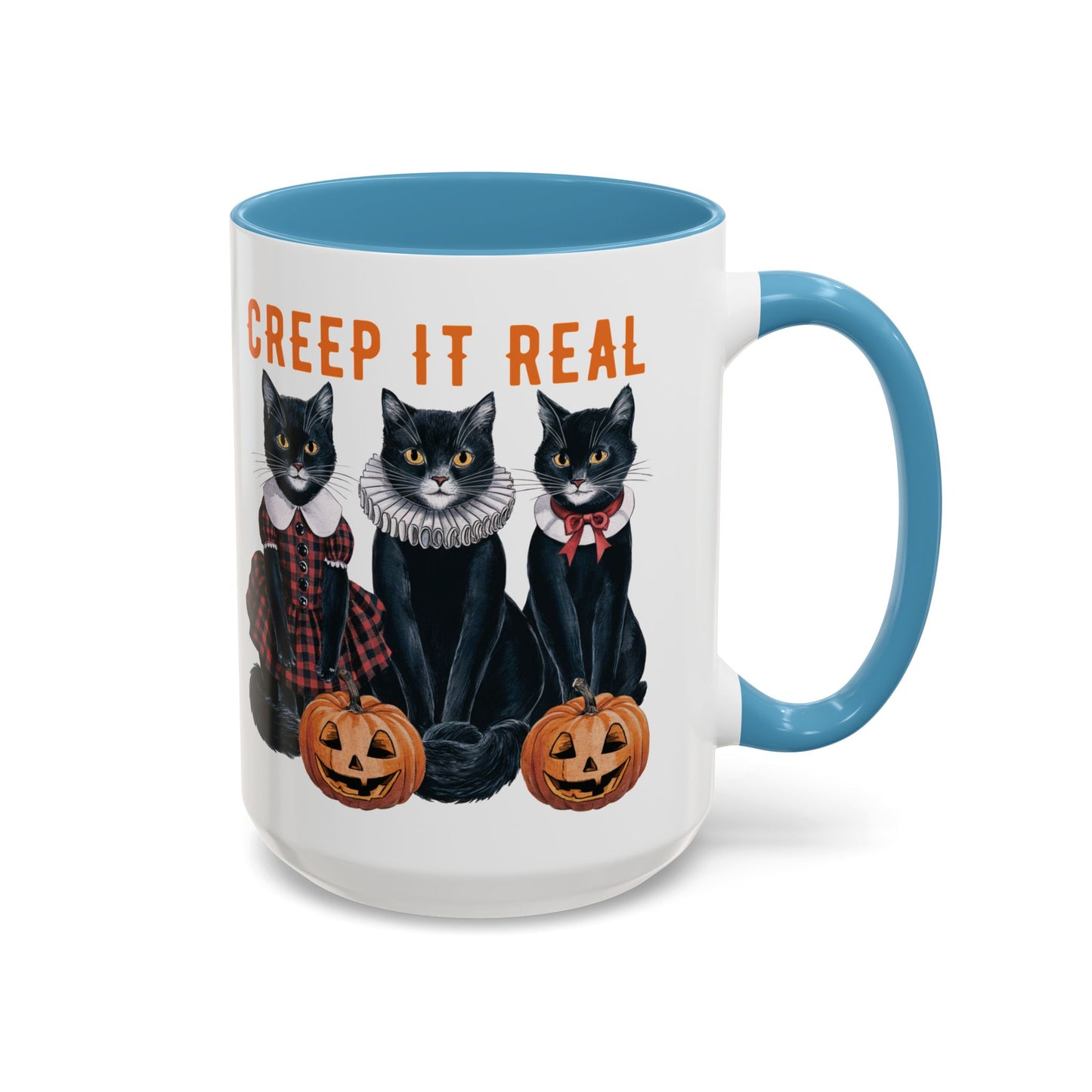 Creep It Real Halloween Mug | Black Cat and Pumpkin Design | Halloween Coffee Mug | Fall Drinkware