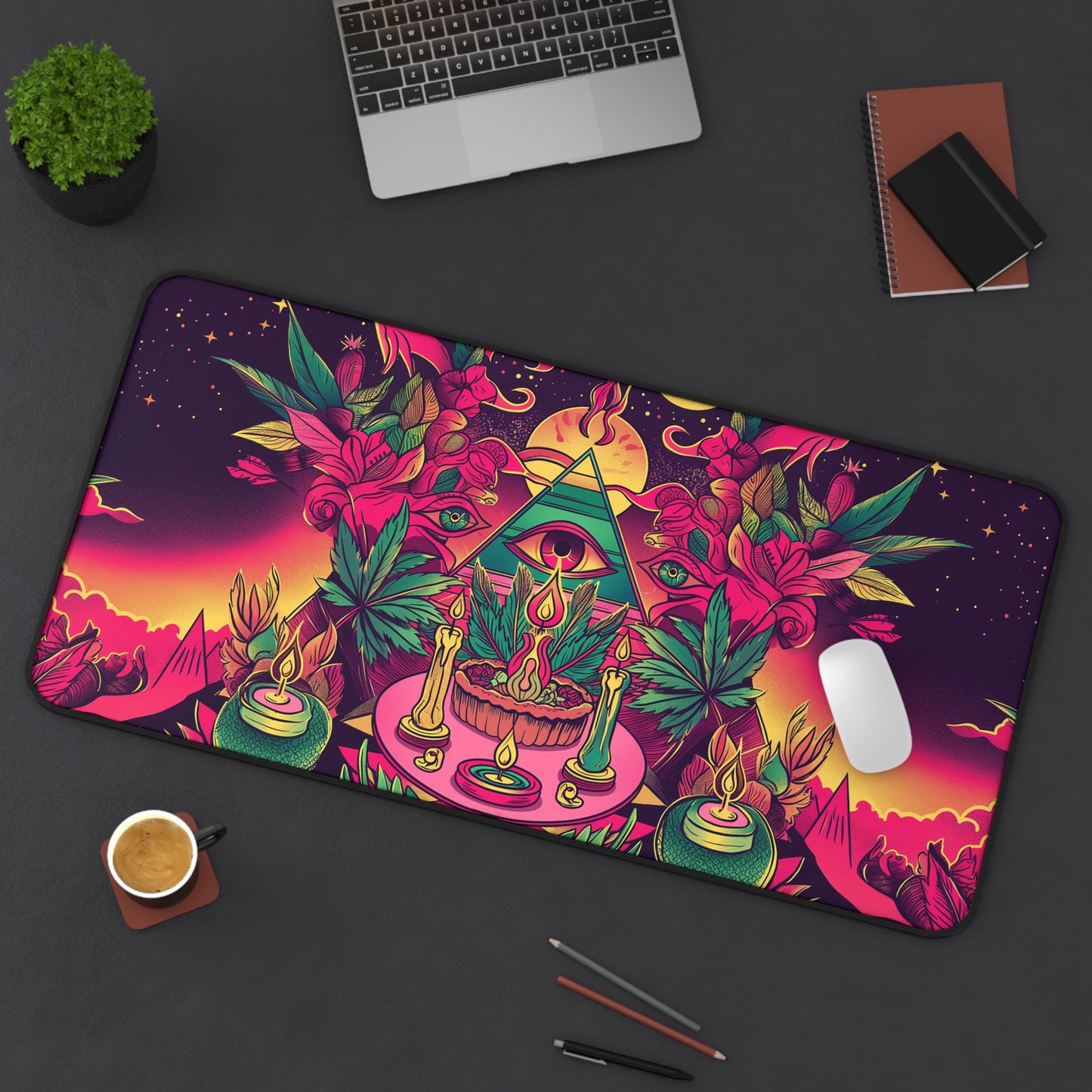 Mystic Vision Computer Desk Mat | Psychedelic Art Mouse Pad | Anti-Slip Neoprene Desk Mat for Home Office | 3 Sizes Available