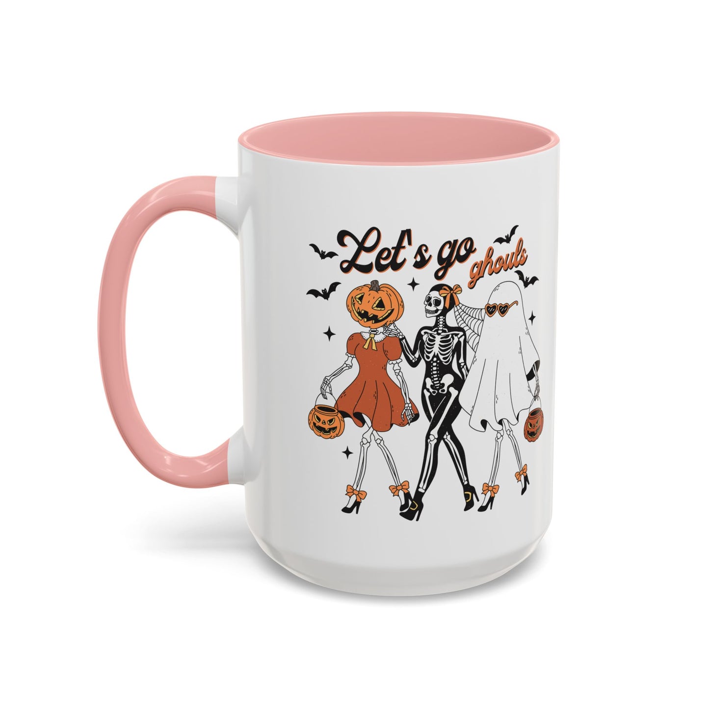 Lets Go Ghouls Halloween Mug | Skeleton, Ghost, and Pumpkin Friends Design | Spooky Coffee Mug | Fall Drinkware