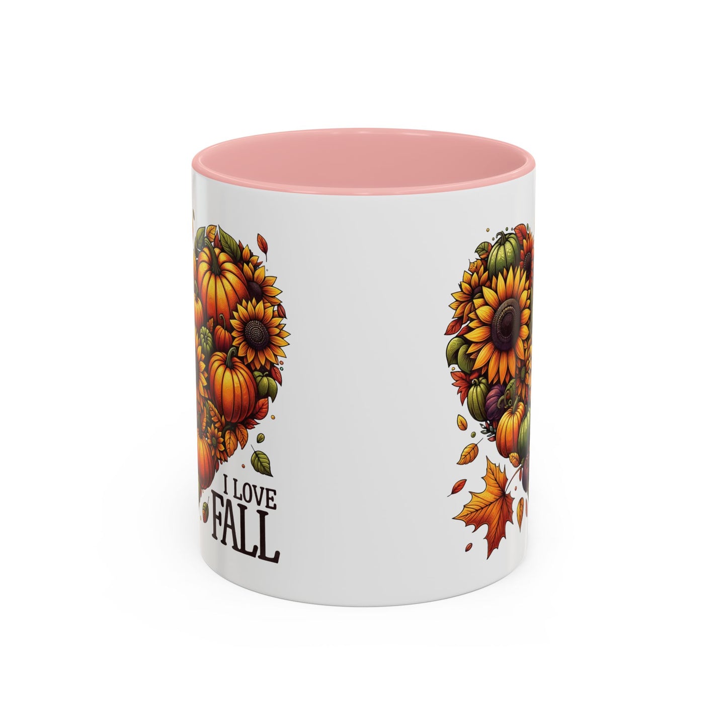 I Love Fall Autumn Mug | 11oz and 15oz Ceramic Coffee Cup | Sunflower and Pumpkin Heart Design