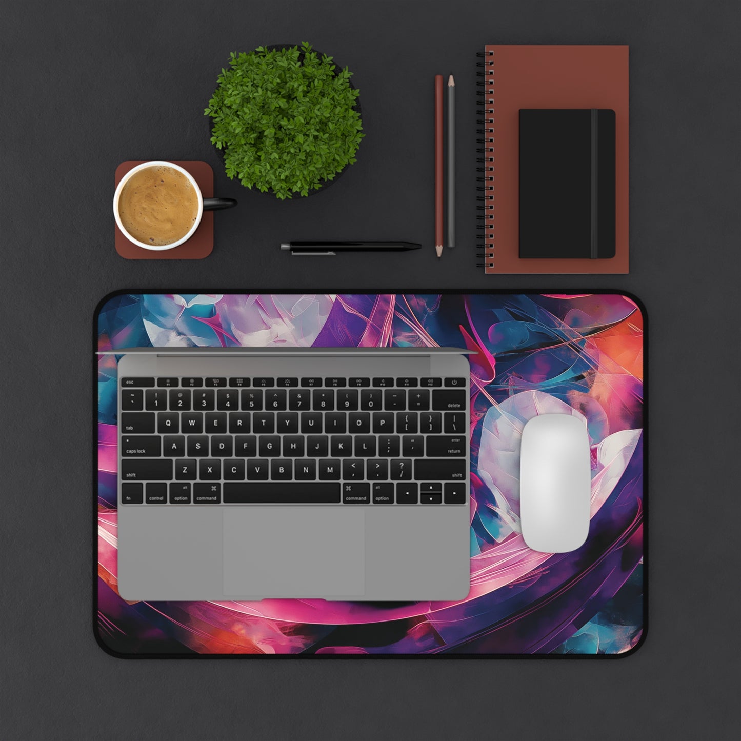 Vibrant Abstract Swirls Desk Mat | Colorful Neoprene Mouse Pad | Anti-Slip Office Desk Mat | 3 Sizes Available