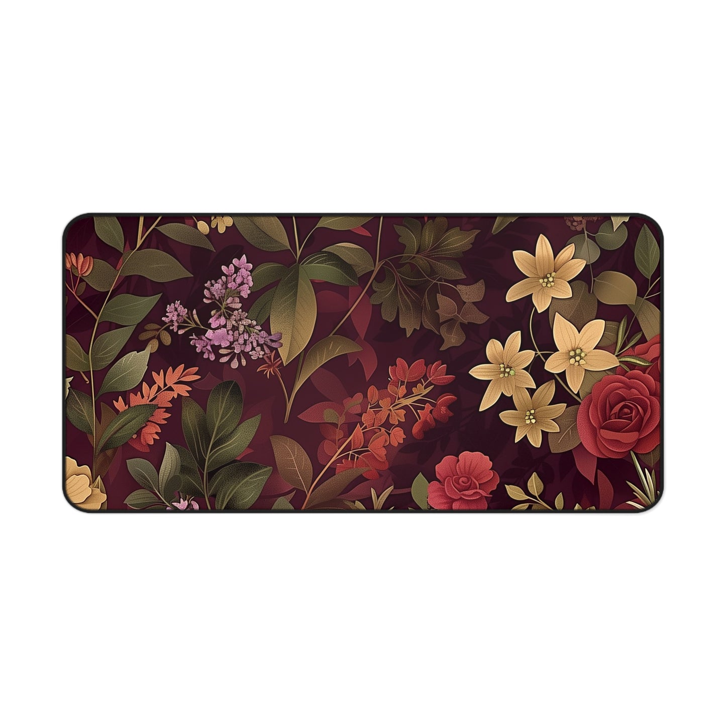 Floral Elegance Computer Desk Mat | Botanical Mouse Pad | Anti-Slip Neoprene Desk Mat for Home Office | 3 Sizes Available