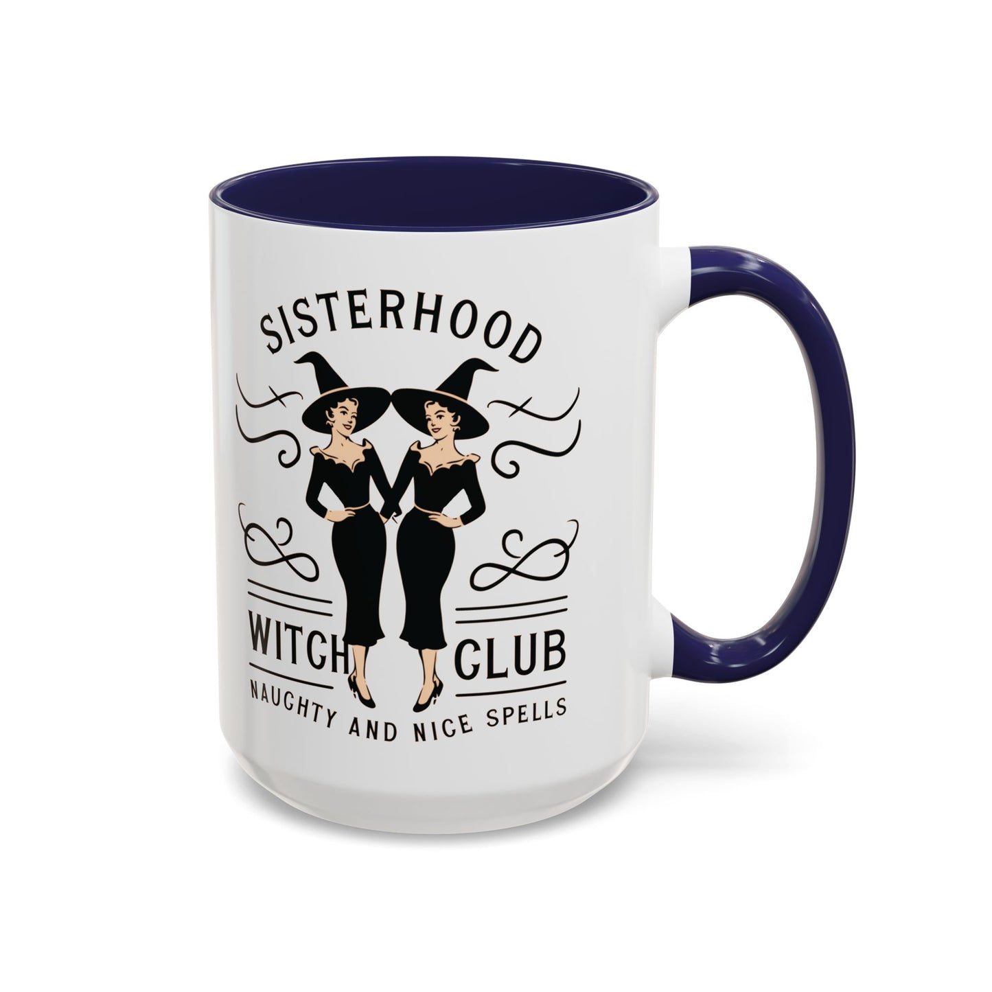 Sisterhood Witch Club Mug | Vintage Witch Design | Halloween Coffee Mug | Naughty and Nice Spells | Witchy Drinkware