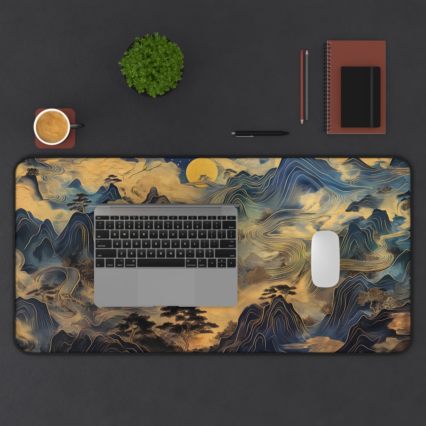 Mystic Mountains Computer Desk Mat | Artistic Landscape Mouse Pad | Anti-Slip Neoprene Desk Mat for Home Office | 3 Sizes Available