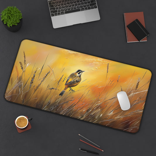 Bird in Meadow Desk Mat | Nature-Inspired Anti-Slip | 3 Sizes | Office Decor