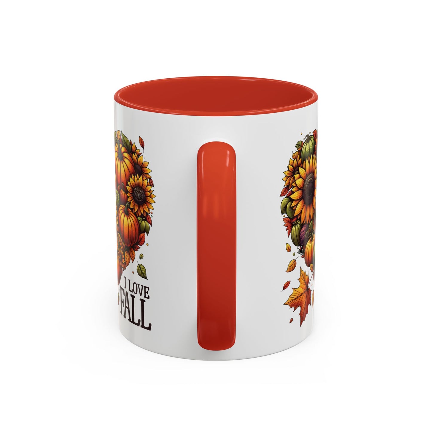 I Love Fall Autumn Mug | 11oz and 15oz Ceramic Coffee Cup | Sunflower and Pumpkin Heart Design