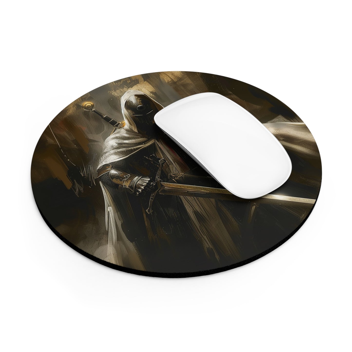 Dark Knight Warrior Design Personalized Mouse Pad - Custom Round or Rectangle Neoprene Mousepad with Non-Slip Rubber Bottom