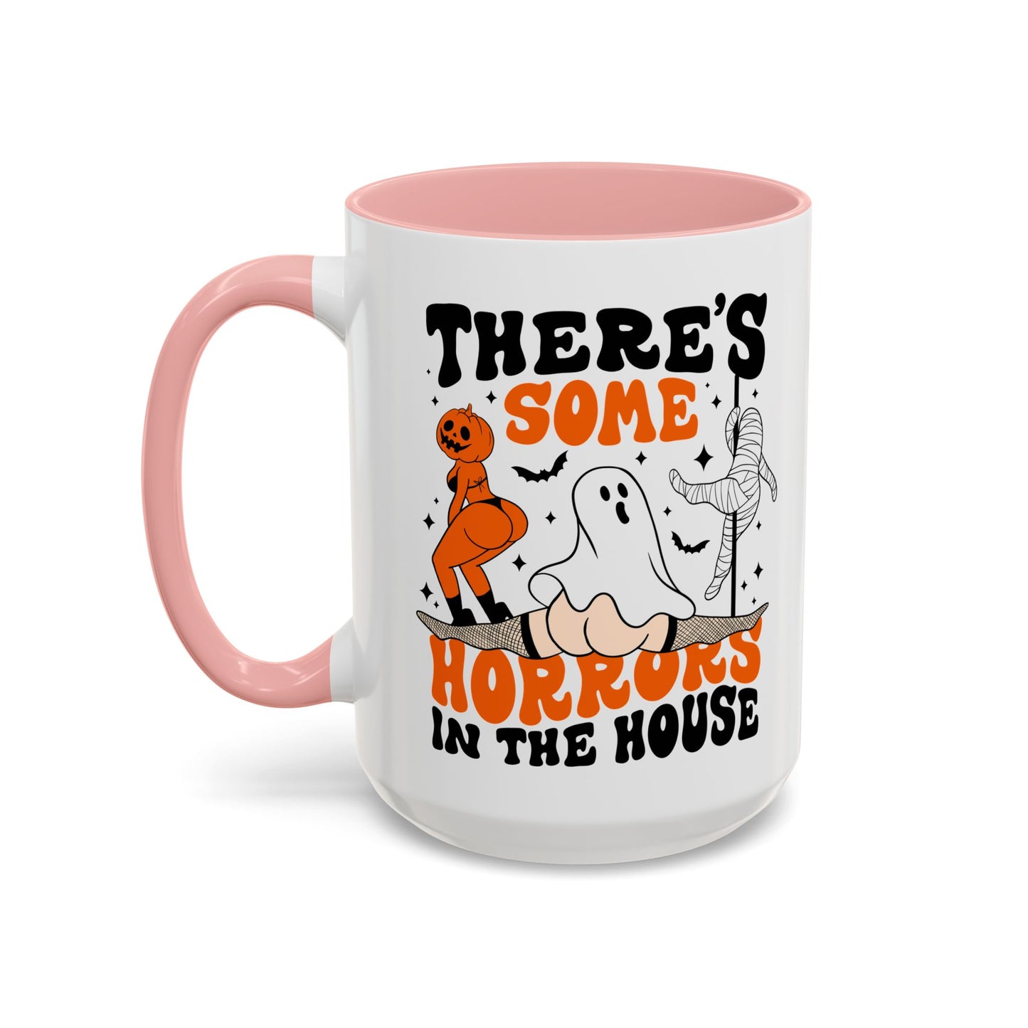 Theres Some Horrors in This House Funny Halloween Mug | 11oz and 15oz Ceramic Coffee Cup | Ghost and Pumpkin Design