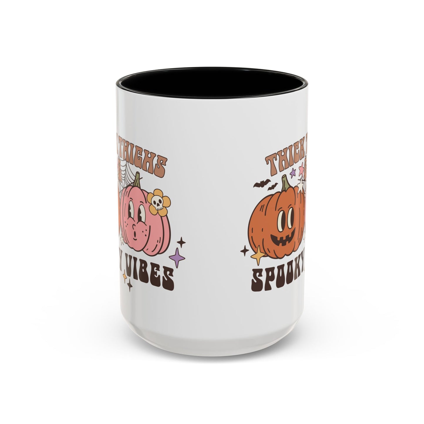 Thick Thighs and Spooky Vibes Halloween Mug | 11oz and 15oz Ceramic Coffee Cup | Cute Pumpkin Design