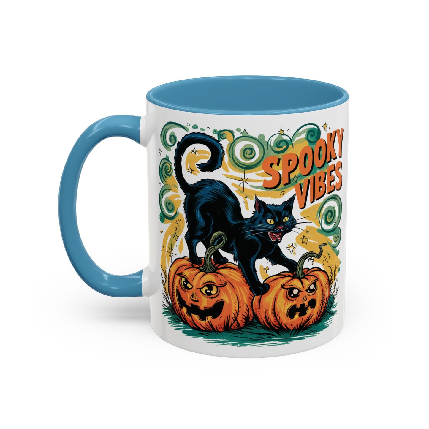 Spooky Vibes Halloween Mug | Black Cat and Pumpkin Design | Halloween Coffee Mug | Fall Drinkware