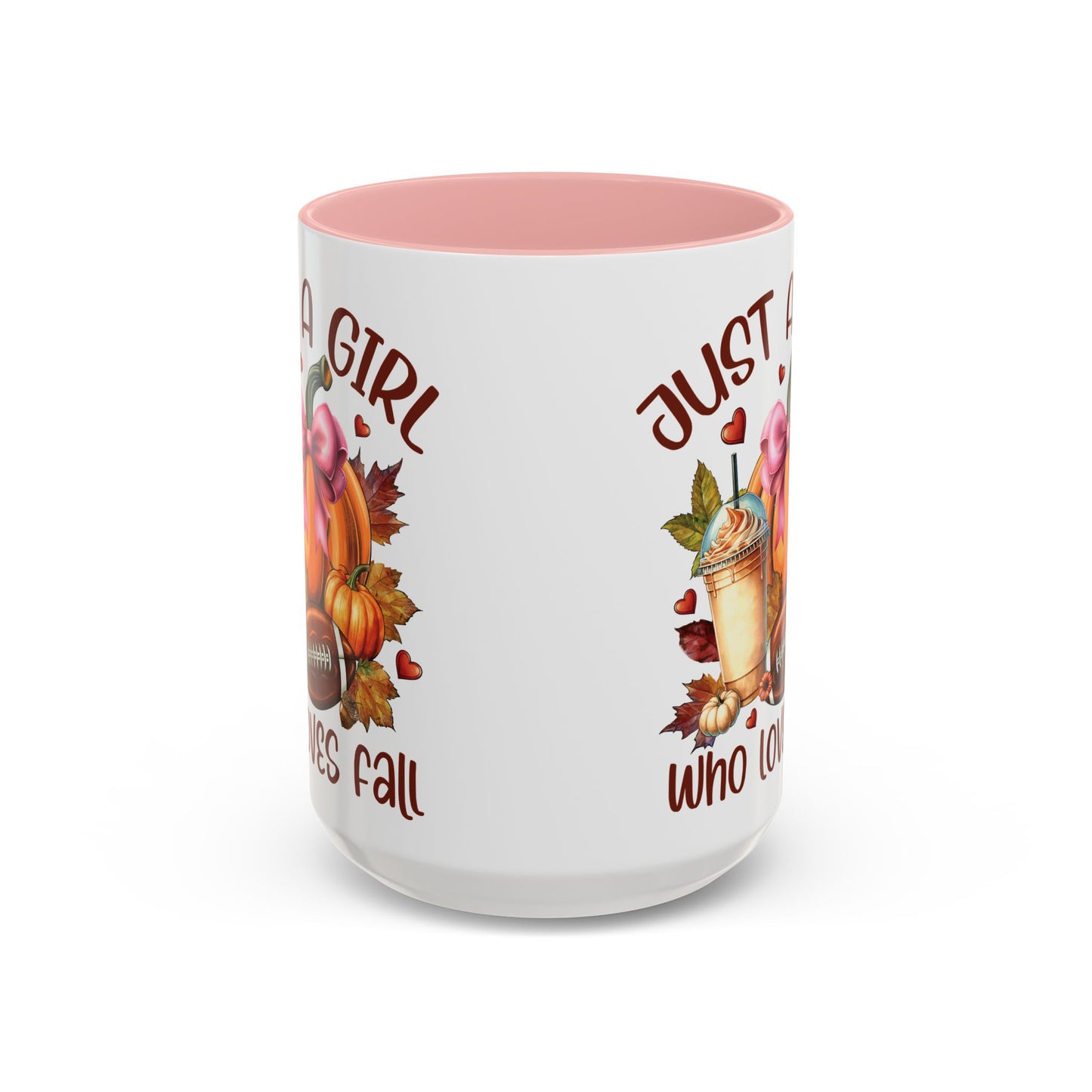 Just a Girl Who Loves Fall Mug | 11oz and 15oz Ceramic Coffee Cup | Autumn, Pumpkin, and Football Design