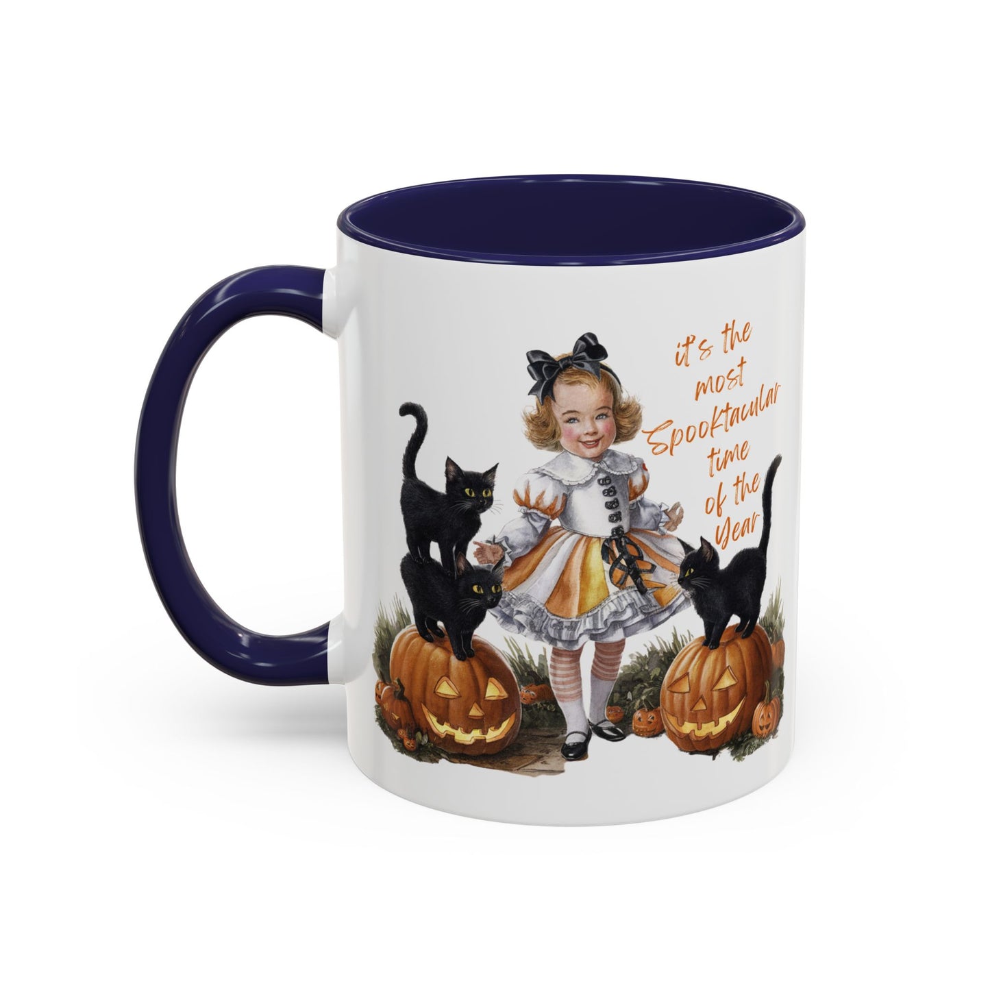 Most Spooktacular Time of the Year Mug | Vintage Halloween Girl with Black Cats and Pumpkins | Halloween Coffee Mug | Fall Drinkware