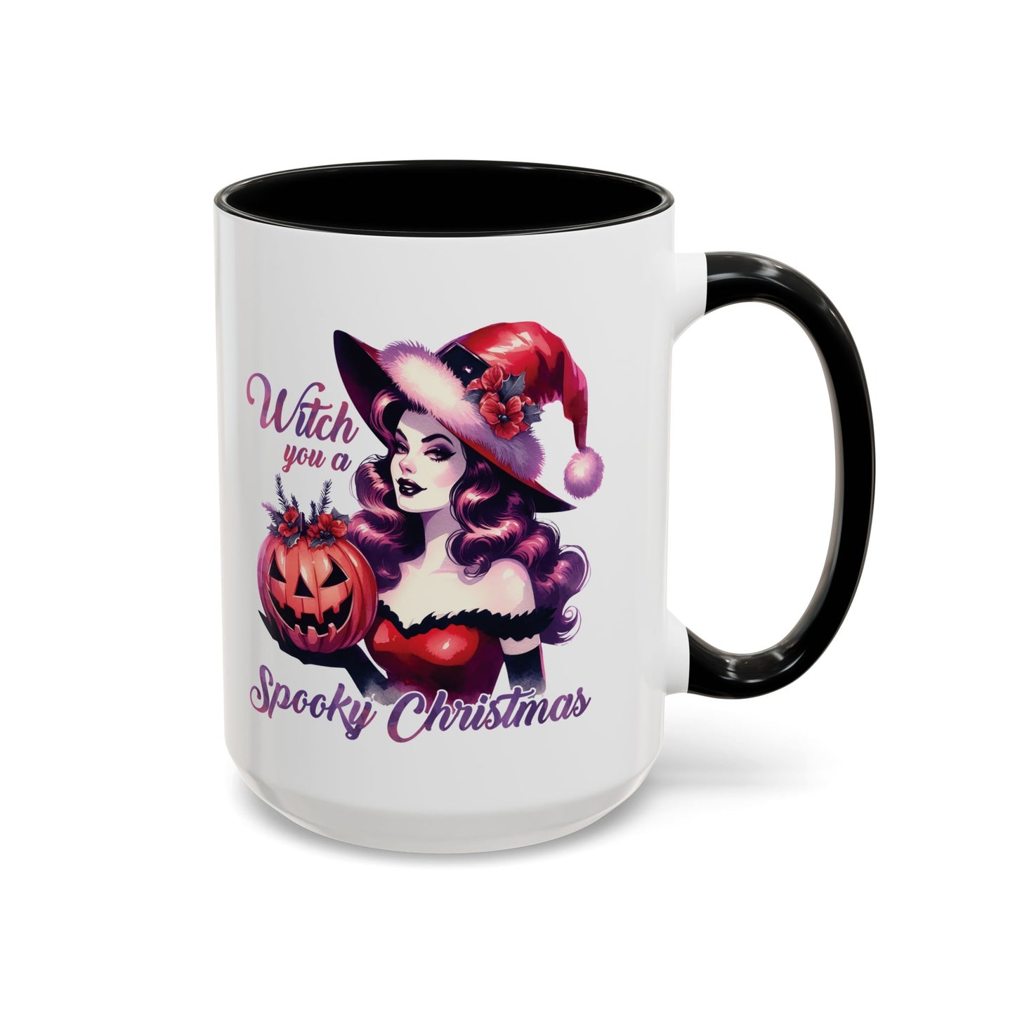 Witch You a Spooky Christmas Mug - Festive Witch and Jack-O'-Lantern Design - Perfect for Halloween and Christmas Lovers