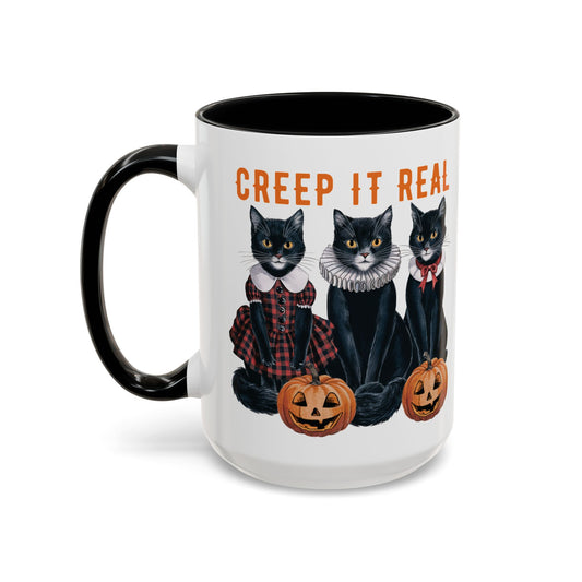 Creep It Real Halloween Mug | Black Cat and Pumpkin Design | Halloween Coffee Mug | Fall Drinkware