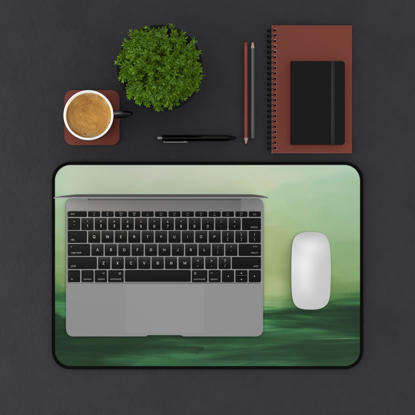 Green Horizon Desk Mat | Minimalist Abstract Anti-Slip | 3 Sizes | Office Decor