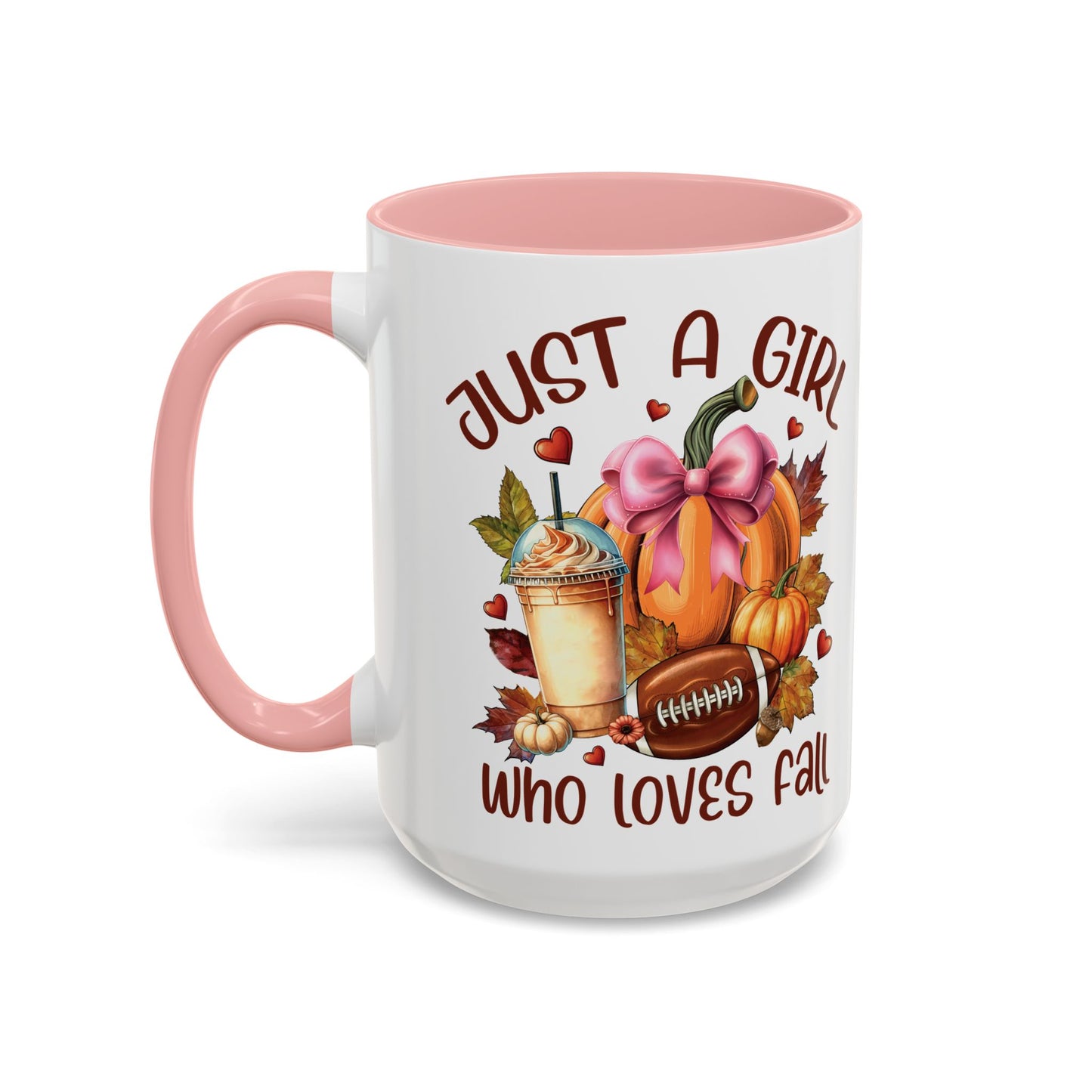 Just a Girl Who Loves Fall Mug | 11oz and 15oz Ceramic Coffee Cup | Autumn, Pumpkin, and Football Design