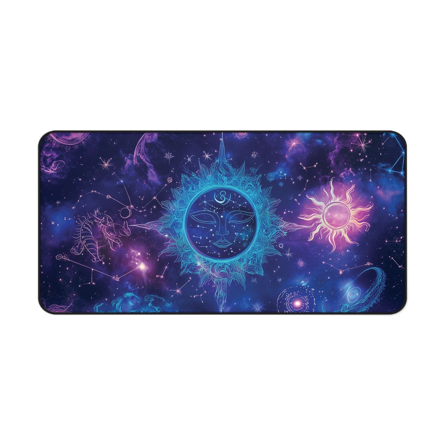 Mystic Sun & Moon Desk Mat | Neoprene | Anti-Slip | Vibrant Celestial Galaxy Design | Office Gaming Decor | 3 Sizes