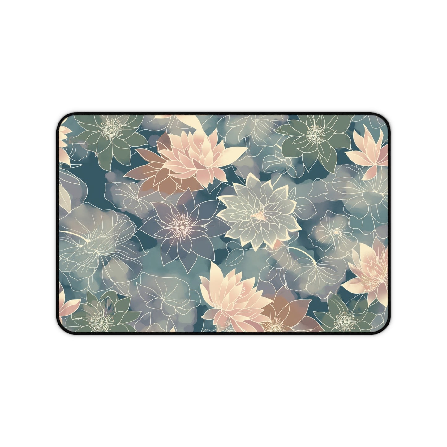 Pastel Lotus Computer Desk Mat | Elegant Floral Mouse Pad | Anti-Slip Neoprene Desk Mat for Home Office | 3 Sizes Available