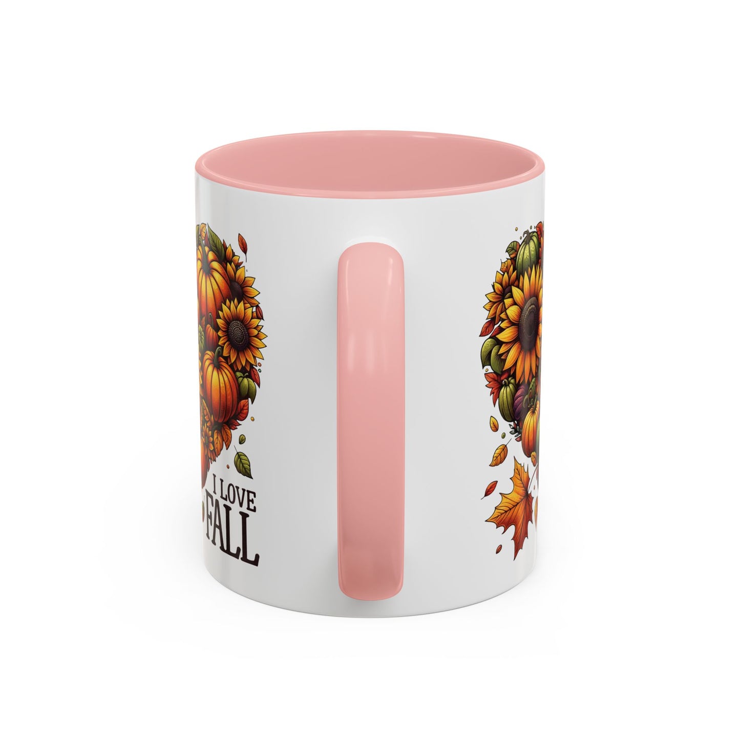 I Love Fall Autumn Mug | 11oz and 15oz Ceramic Coffee Cup | Sunflower and Pumpkin Heart Design