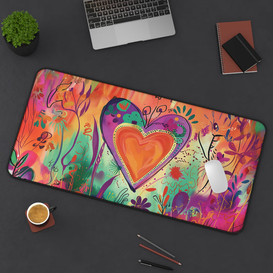 Boho Heart Desk Mat | Colorful Neoprene | Anti-Slip | 3 Sizes | Office Decor