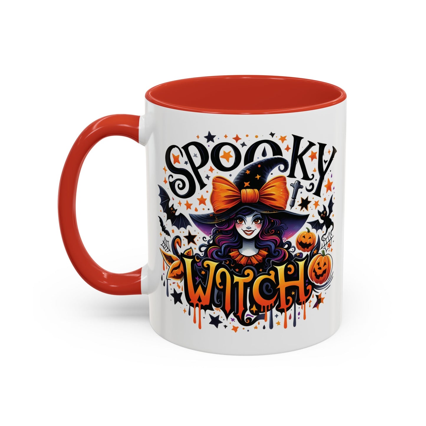 Spooky Witch Halloween Mug | Colorful Witch and Pumpkin Design | 11oz and 15oz Ceramic Coffee Cup