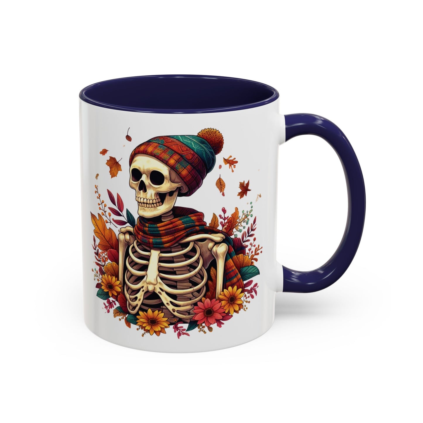 Cozy Fall Skeleton Mug | Cute Autumn Skeleton Coffee Mug | Fall-Themed Drinkware | Halloween Skeleton in Scarf Design