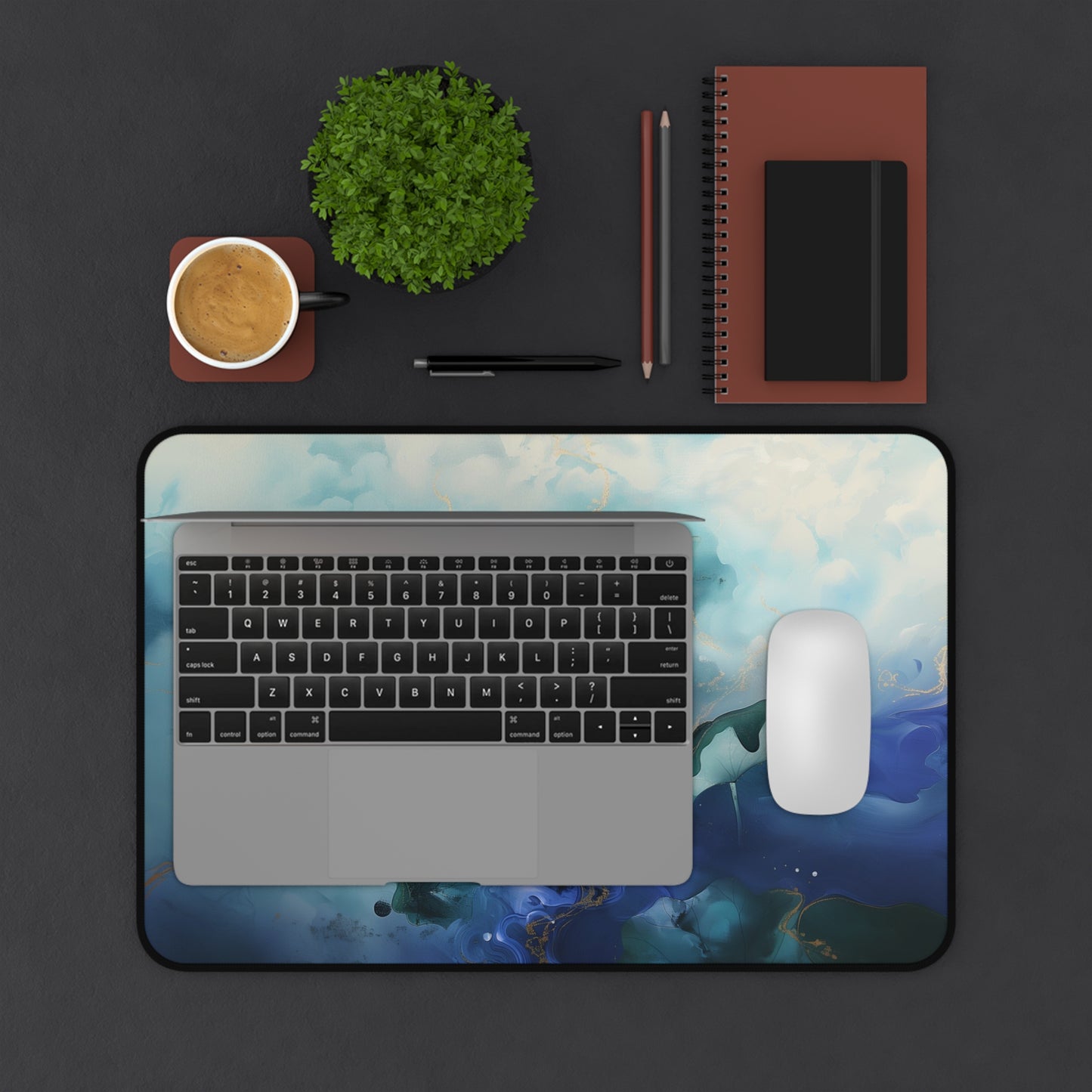 Serene Lotus Computer Desk Mat | Tranquil Water Lily Mouse Pad | Anti-Slip Neoprene Desk Mat for Home Office | 3 Sizes Available