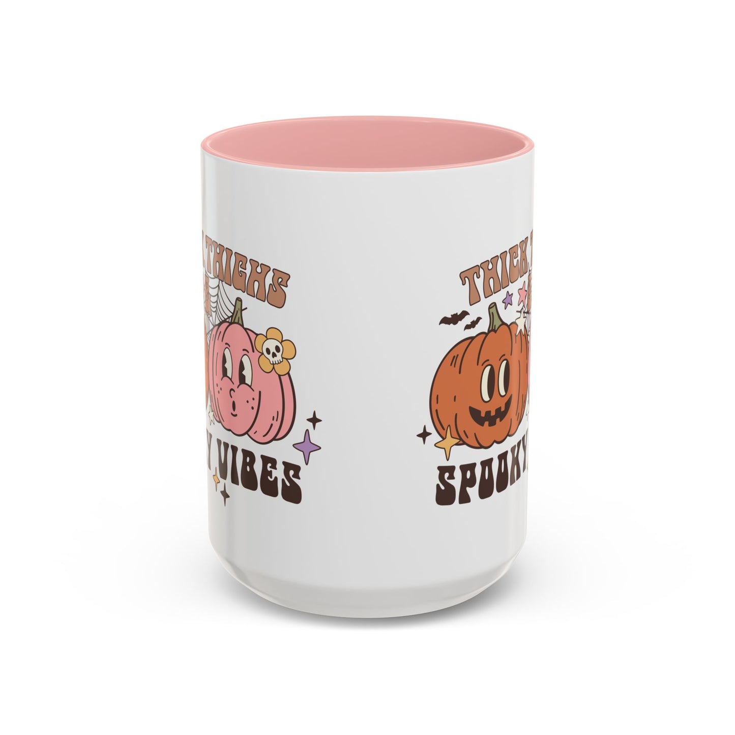 Thick Thighs and Spooky Vibes Halloween Mug | 11oz and 15oz Ceramic Coffee Cup | Cute Pumpkin Design