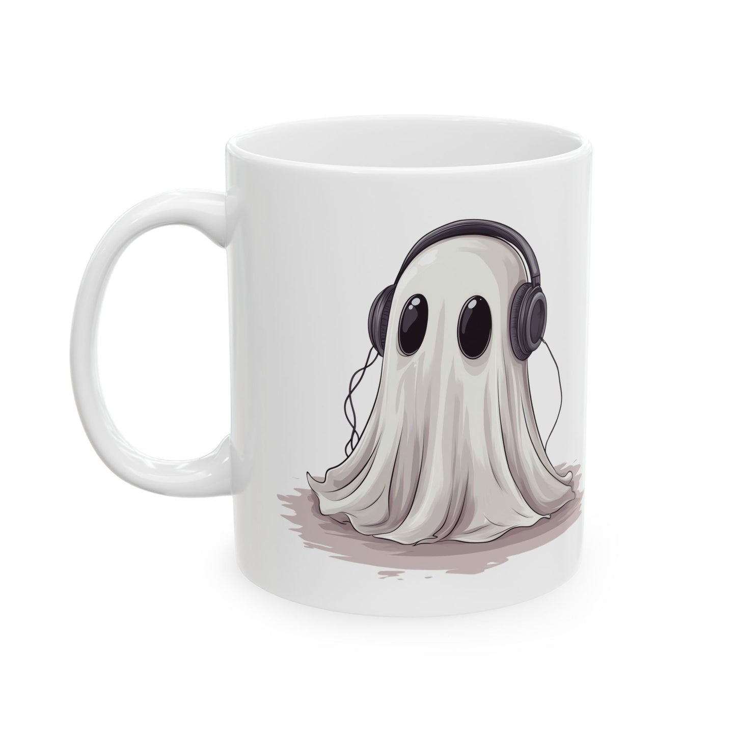 Ghostly Vibes Ceramic Mug - Cute Ghost with Headphones Design - Perfect for Music and Halloween Lovers