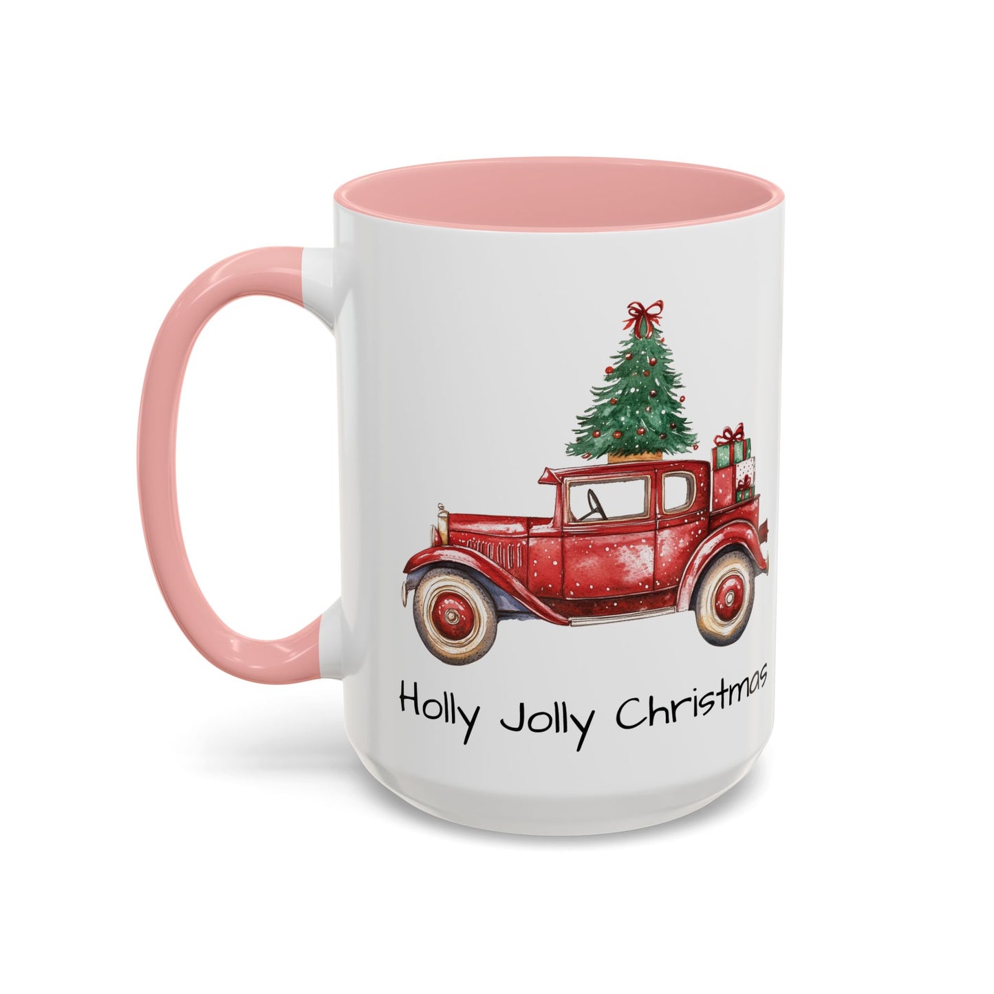 Holly Jolly Christmas Vintage Truck Mug - Vintage Red Truck with Christmas Tree Design - Perfect for Holiday Cheer