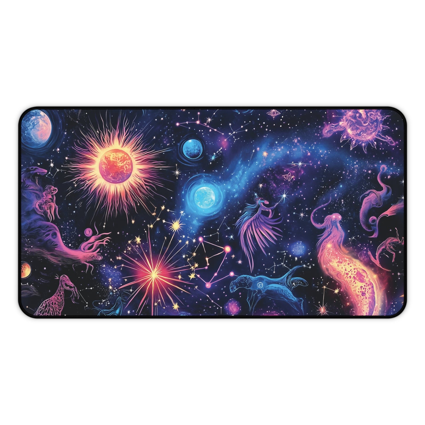 Zodiac Galaxy Desk Mat | Neoprene | Anti-Slip | Vibrant Constellation & Cosmic Design | Office Gaming Decor | 3 Sizes