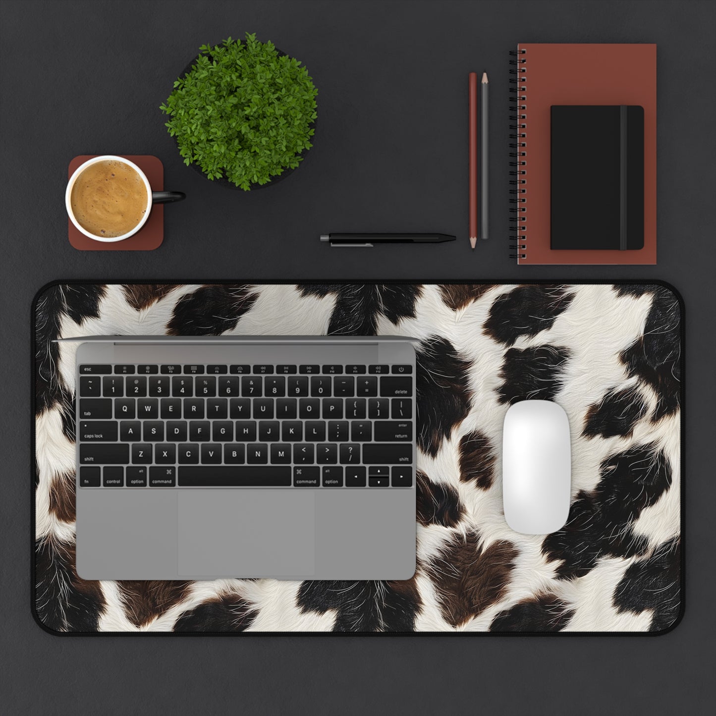 Cow Print Desk Mat - Customizable Neoprene Anti-Slip Mouse Pad - Rustic Office Decor - Available in 3 Sizes - Farmhouse Chic Desk Accessory