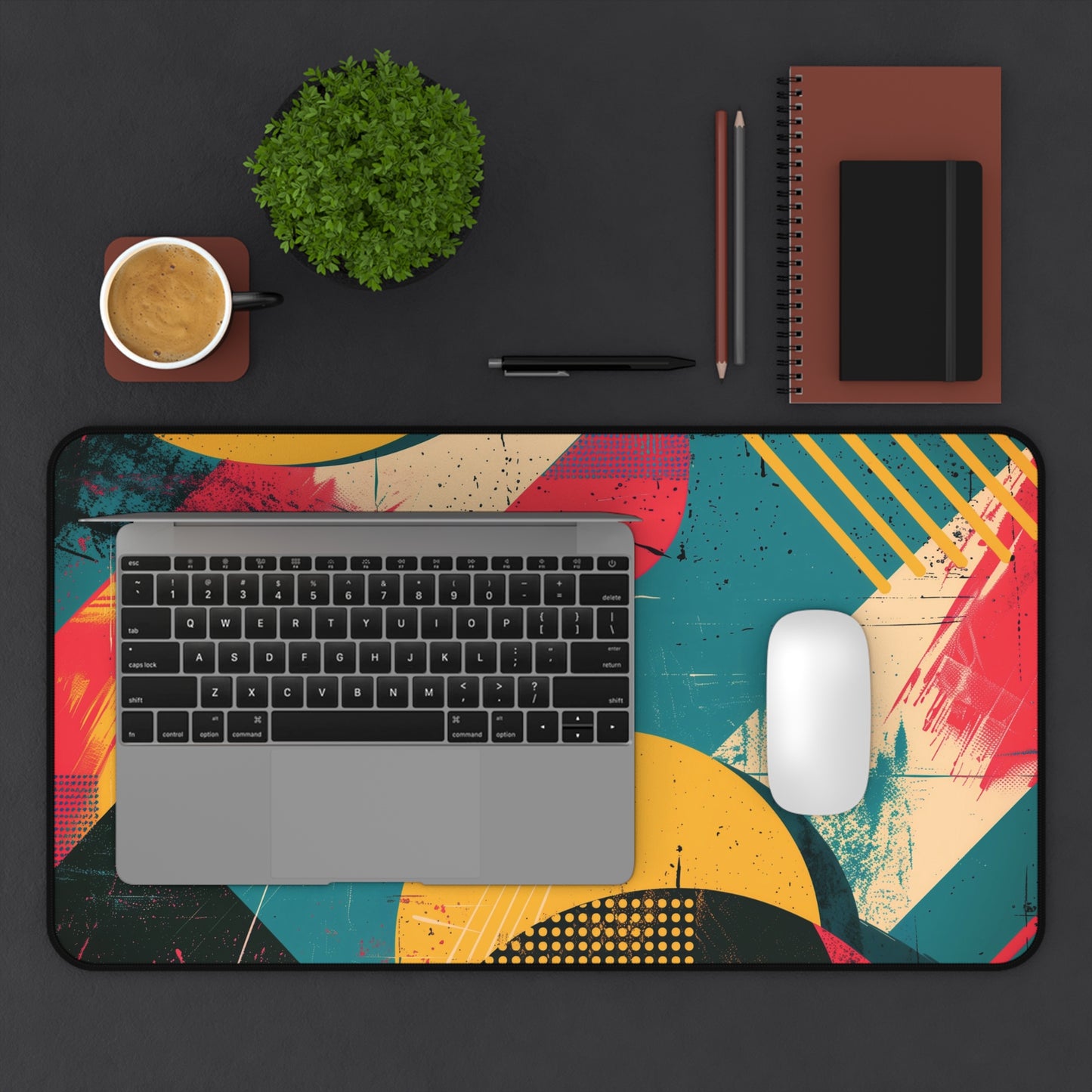 Retro Abstract Art Computer Desk Mat | Colorful Geometric Mouse Pad | Anti-Slip Neoprene Desk Mat for Home Office | 3 Sizes Available