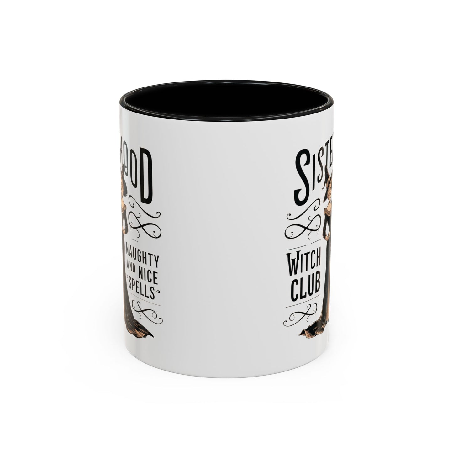 Sisterhood Witch Club Mug | Vintage Witch Design | Halloween Coffee Mug | Naughty & Nice Spells | Witchy Drinkware