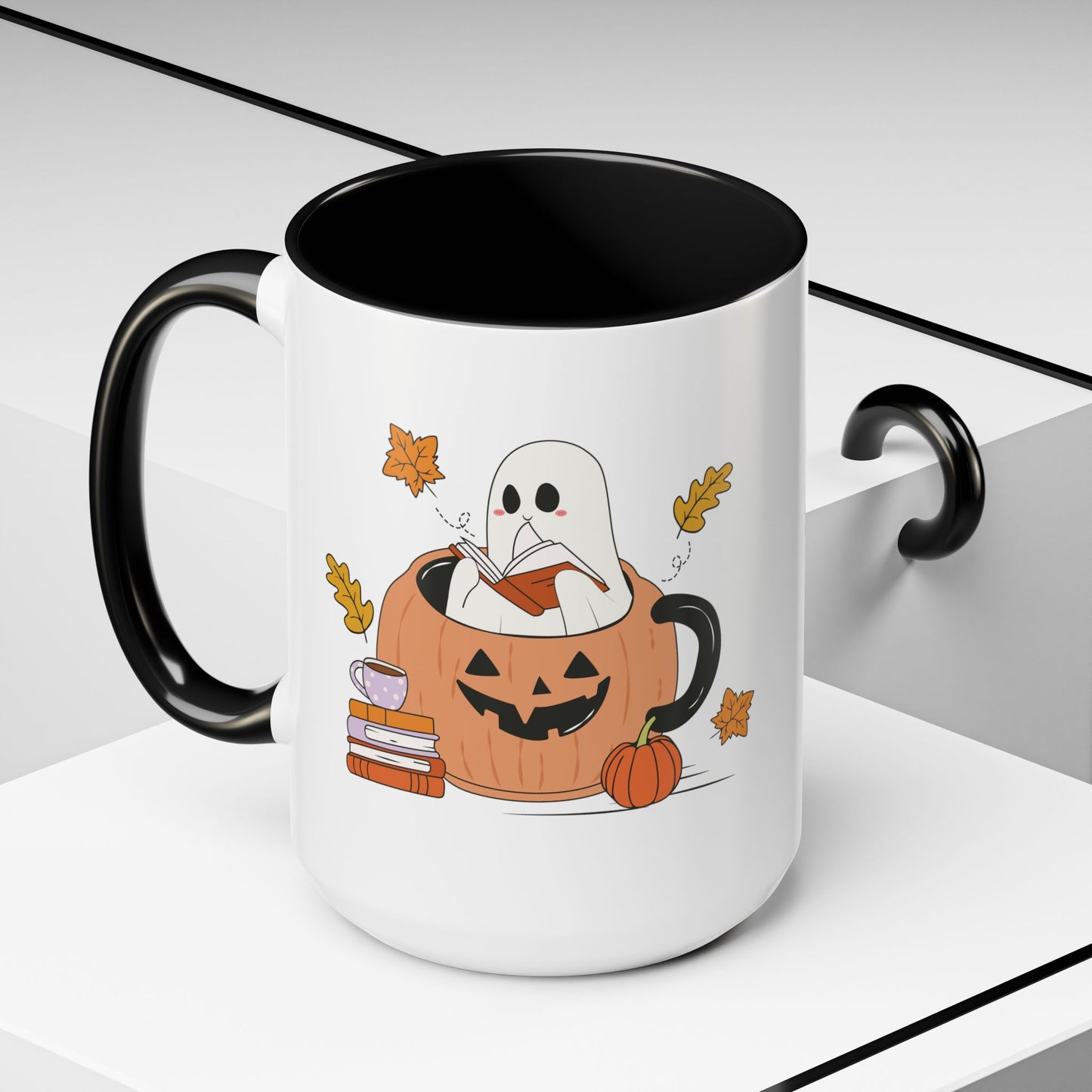 Cozy Ghost in Pumpkin Mug | 11oz and 15oz Ceramic Coffee Cup | Cute Autumn & Halloween Design