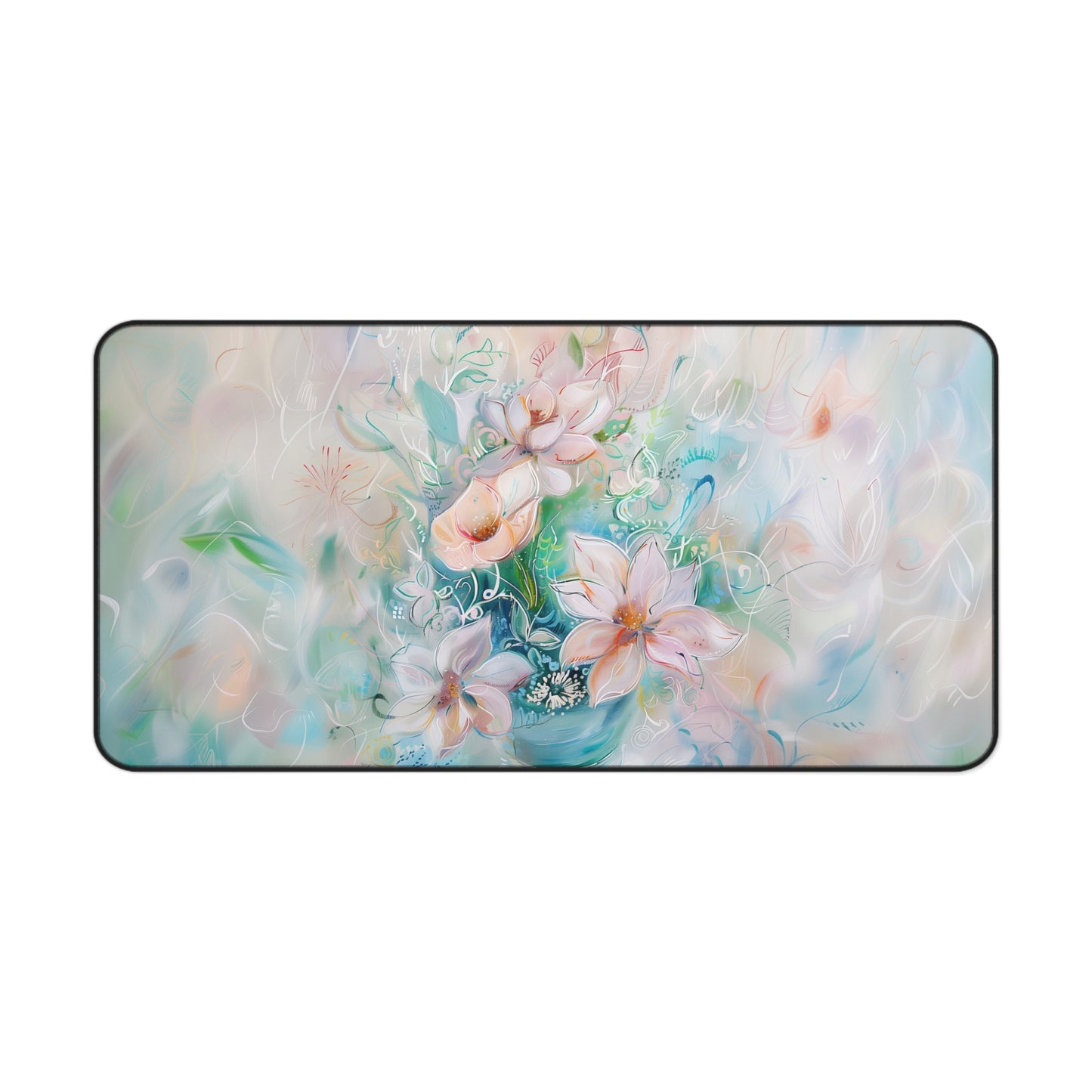 Ethereal Bloom Computer Desk Mat | Pastel Floral Mouse Pad | Anti-Slip Neoprene Desk Mat for Home Office | 3 Sizes Available