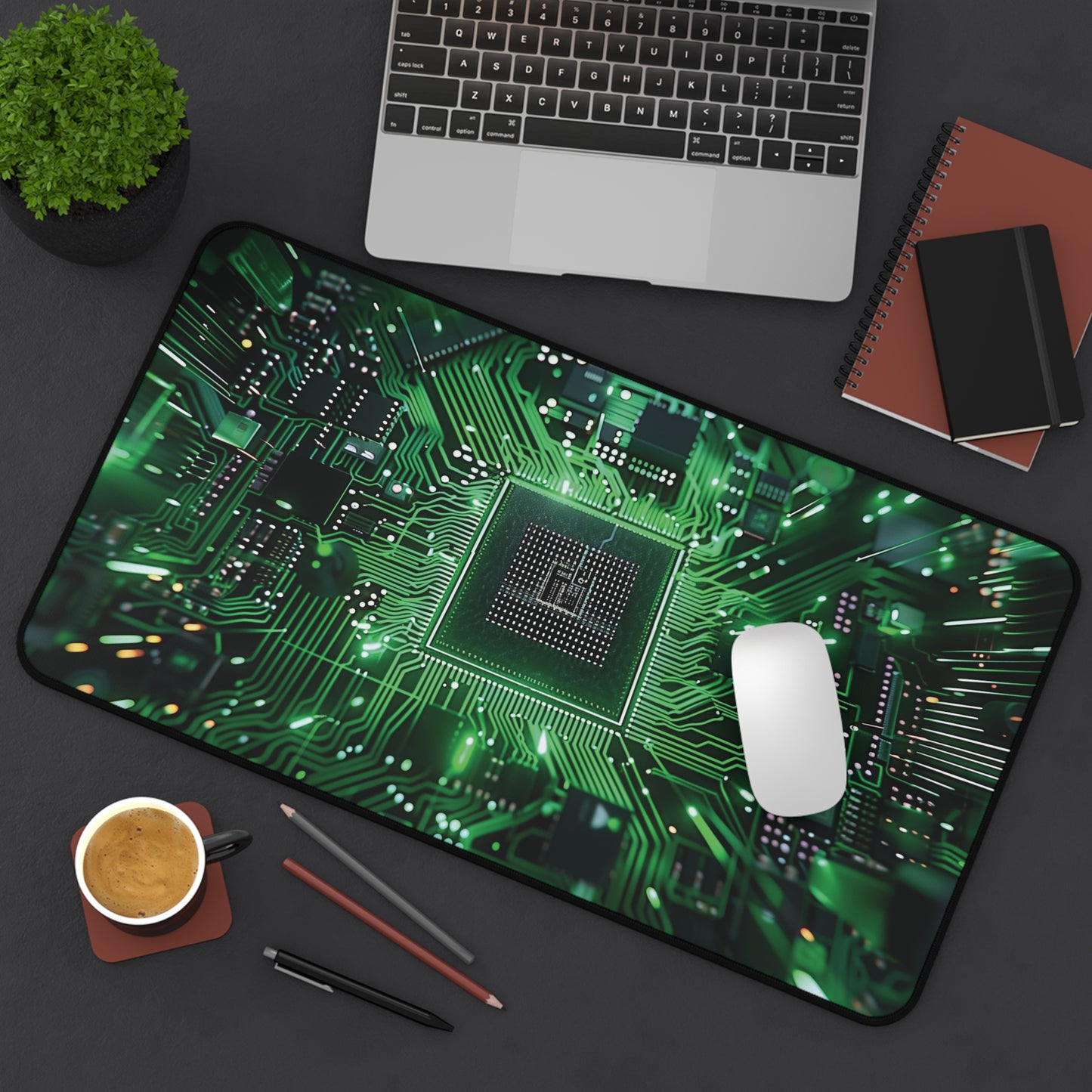 Green Circuit Board Desk Mat | Neoprene | Anti-Slip | 3 Sizes | Tech Office Decor