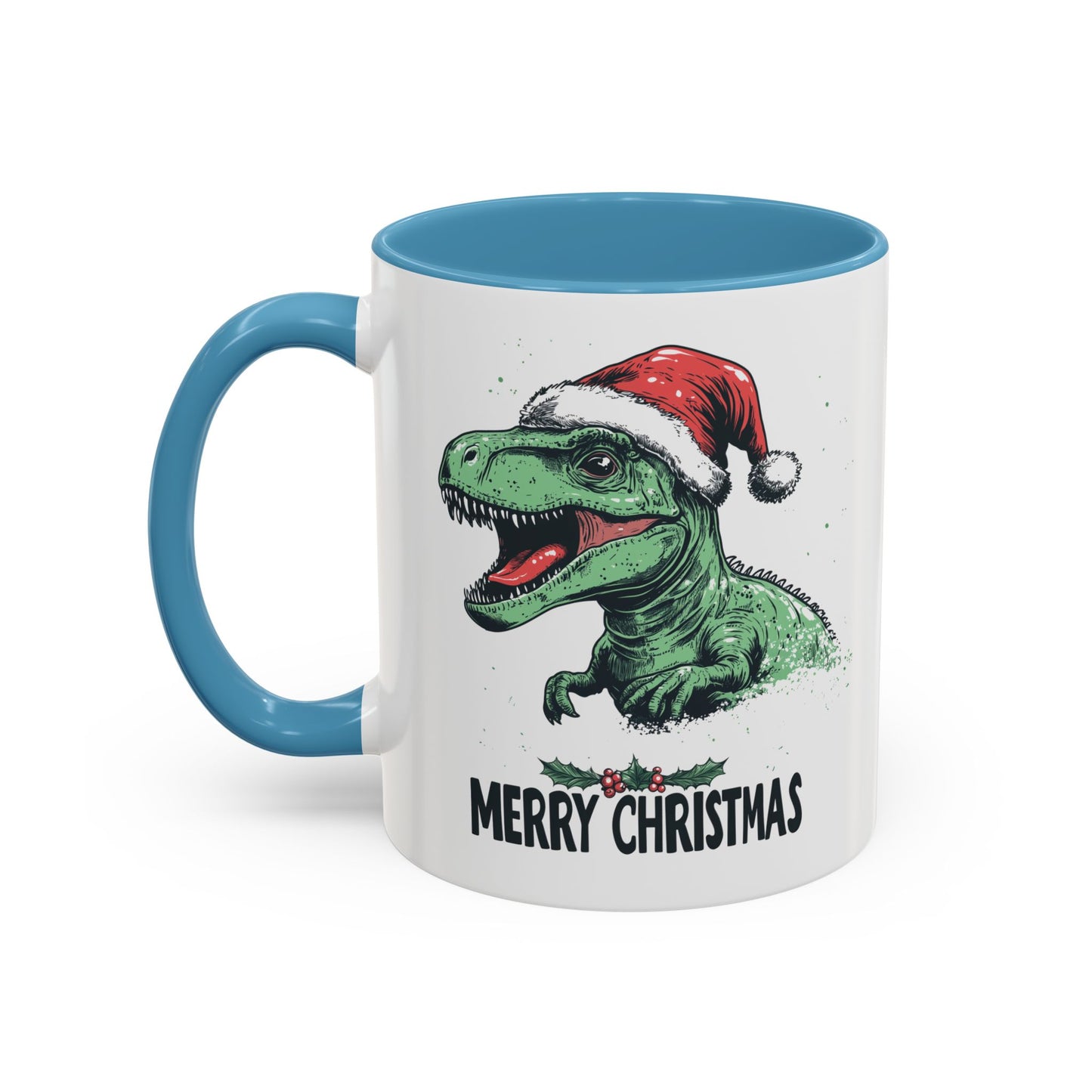 Merry Christmas Dinosaur Ceramic Mug - Festive T-Rex in Santa Hat Design - Perfect for Dinosaur and Christmas Lovers