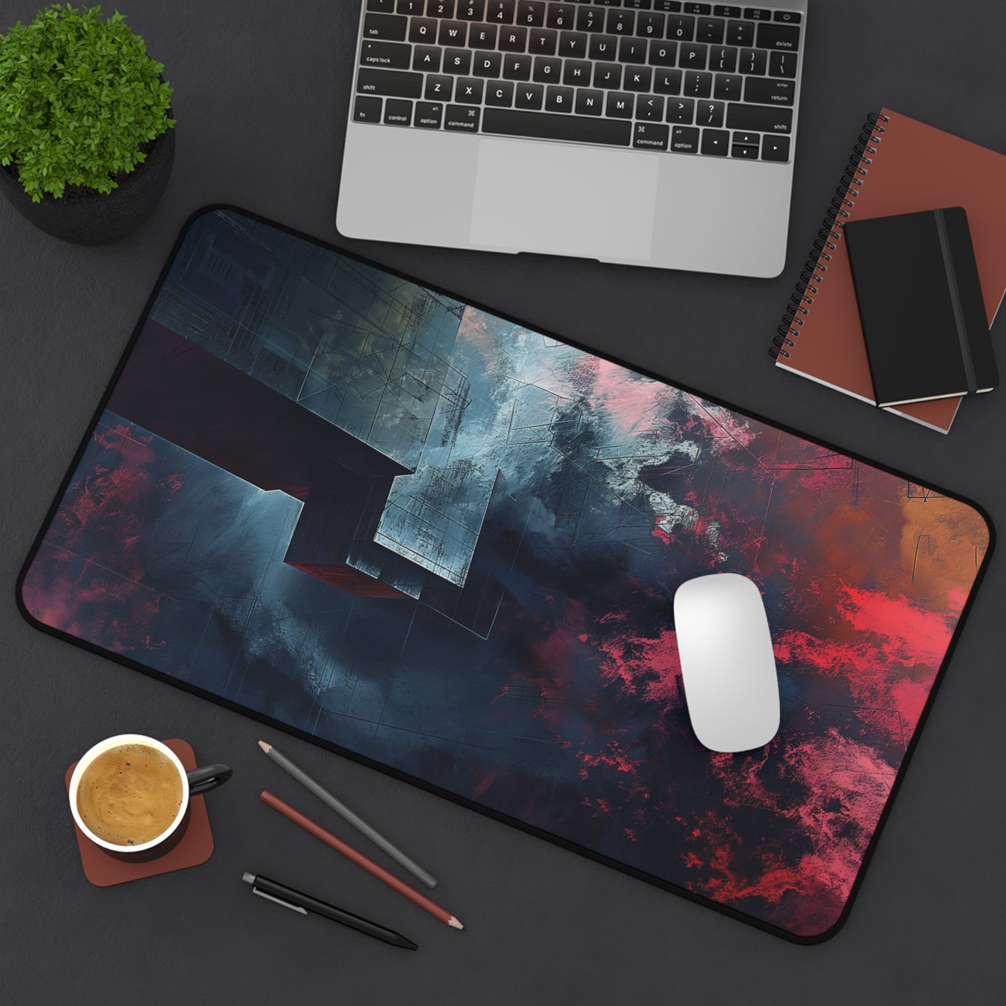 Abstract Geometric Computer Desk Mat | Modern Art Mouse Pad | Anti-Slip Neoprene Desk Mat for Home Office | 3 Sizes Available