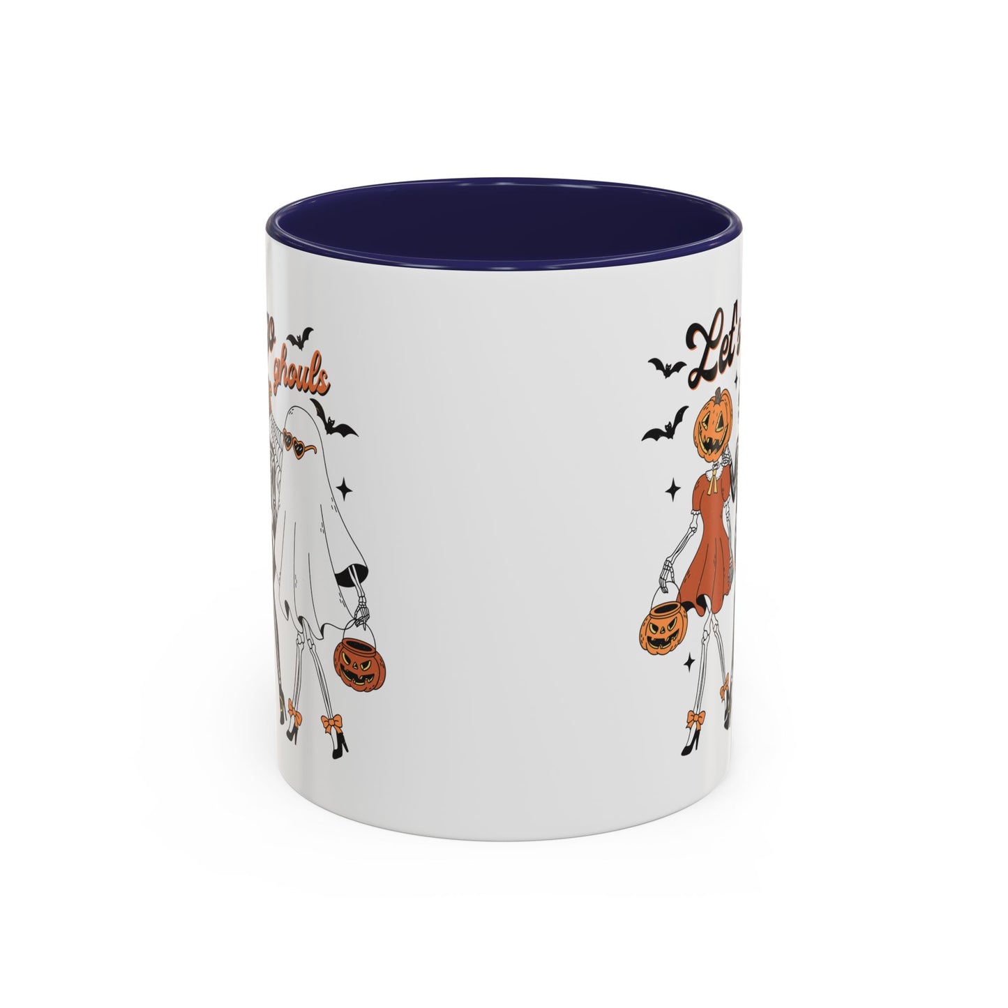 Lets Go Ghouls Halloween Mug | Skeleton, Ghost, and Pumpkin Friends Design | Spooky Coffee Mug | Fall Drinkware