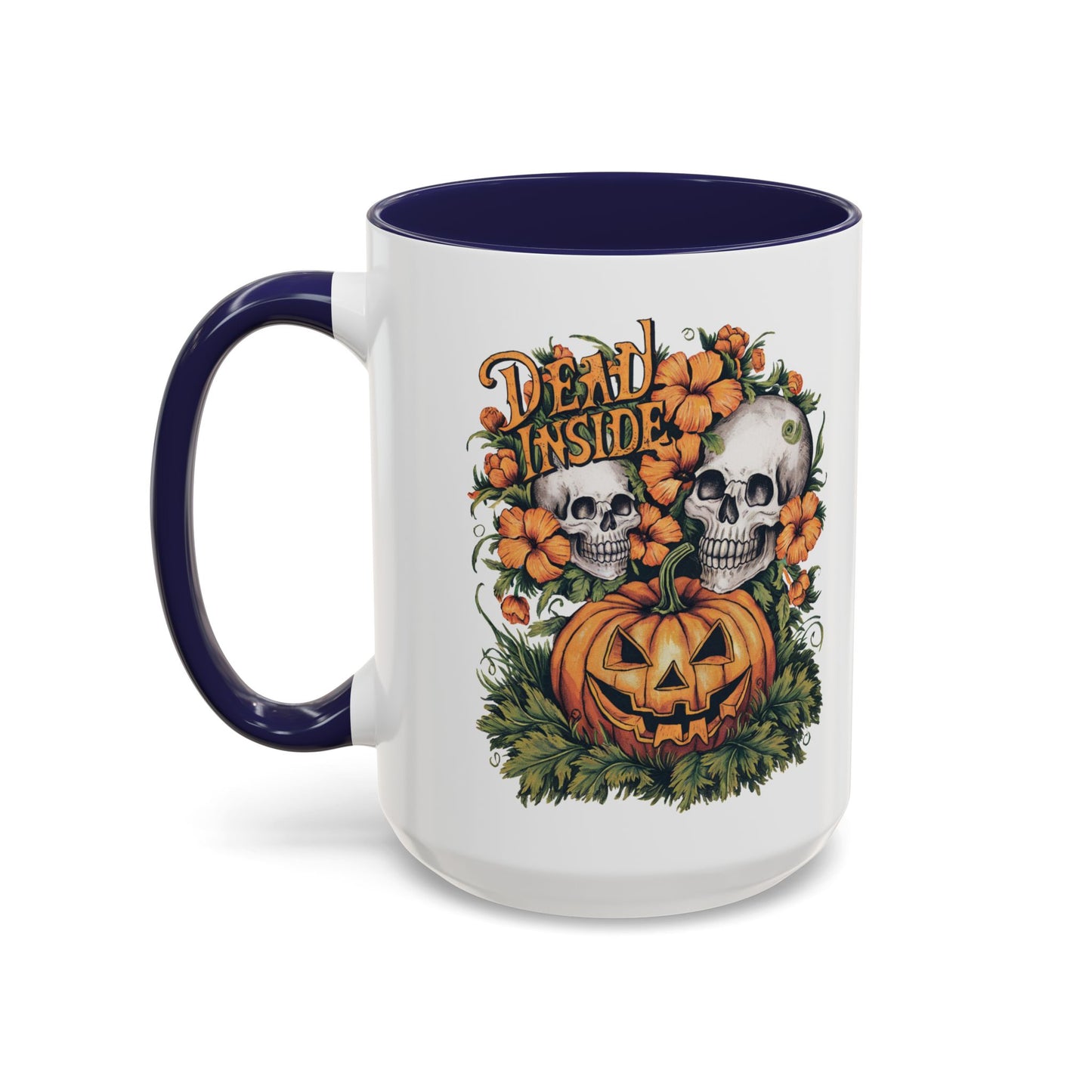 Dead Inside Halloween Mug | Skull and Pumpkin Design | Spooky Gothic Coffee Mug