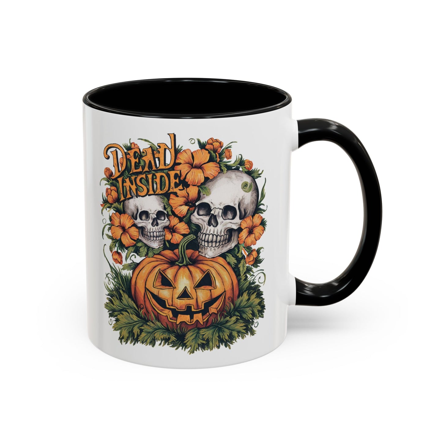 Dead Inside Halloween Mug | Skull and Pumpkin Design | Spooky Gothic Coffee Mug