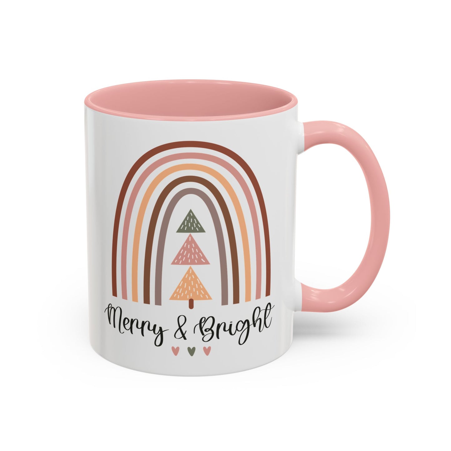 Merry & Bright Christmas Mug | Festive Rainbow and Tree Design | Holiday Coffee Mug | Christmas Drinkware