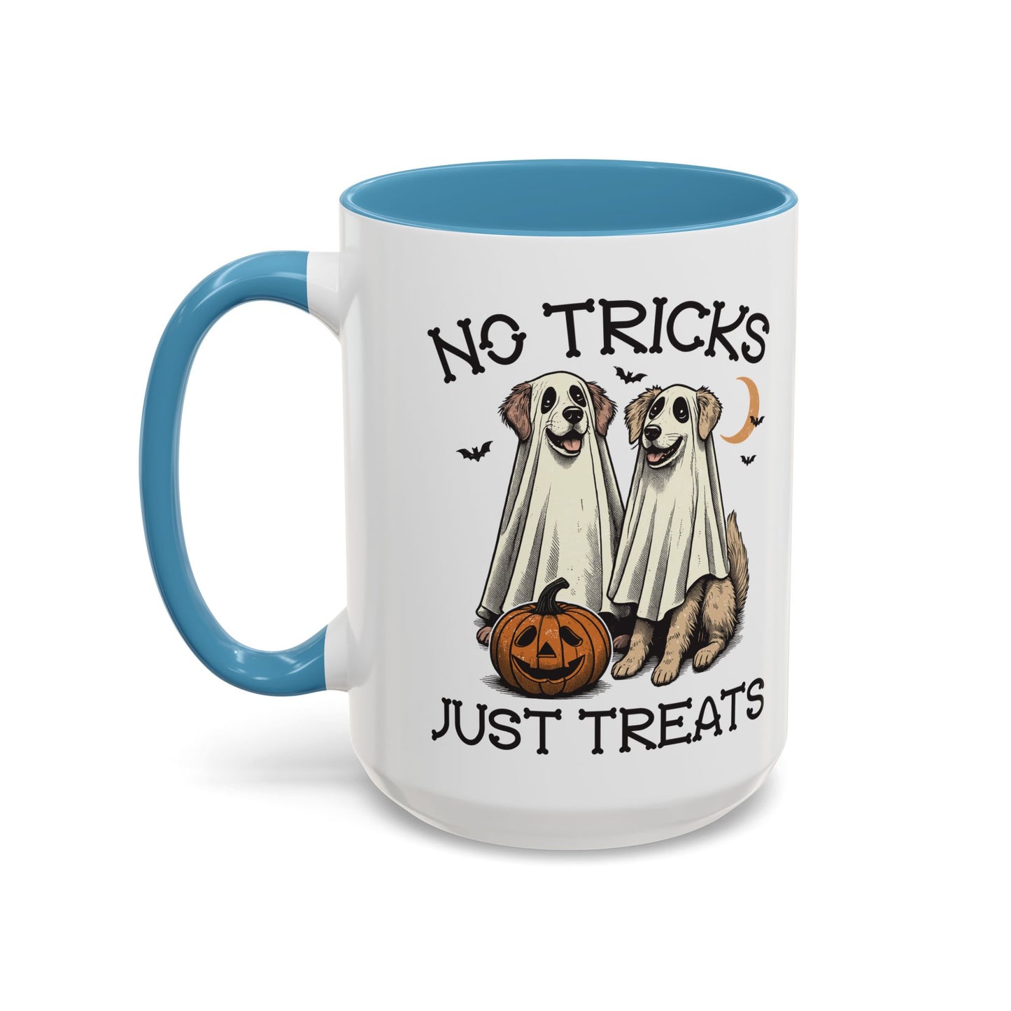 No Tricks Just Treats Halloween Dog Mug | Cute Ghost Dog Coffee Mug | Spooky Season Mug | 11oz and 15oz Ceramic Mug