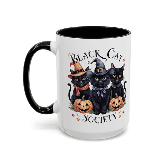 Black Cat Society Halloween Mug | Vintage Black Cat and Pumpkin Design | Witchy Halloween Coffee Mug | Fall Drinkware