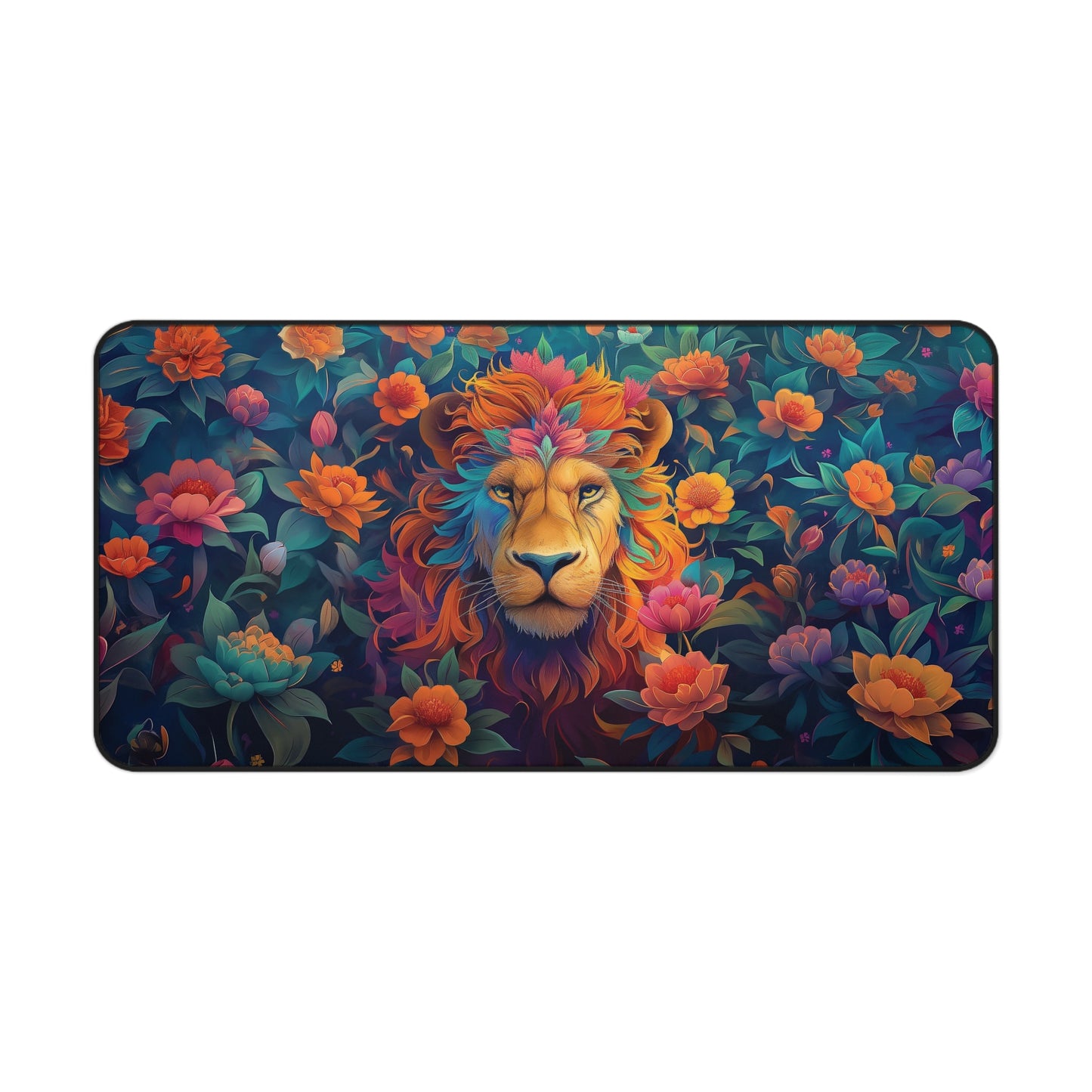 Lion and Flowers Desk Mat | Neoprene | Anti-Slip | 3 Sizes