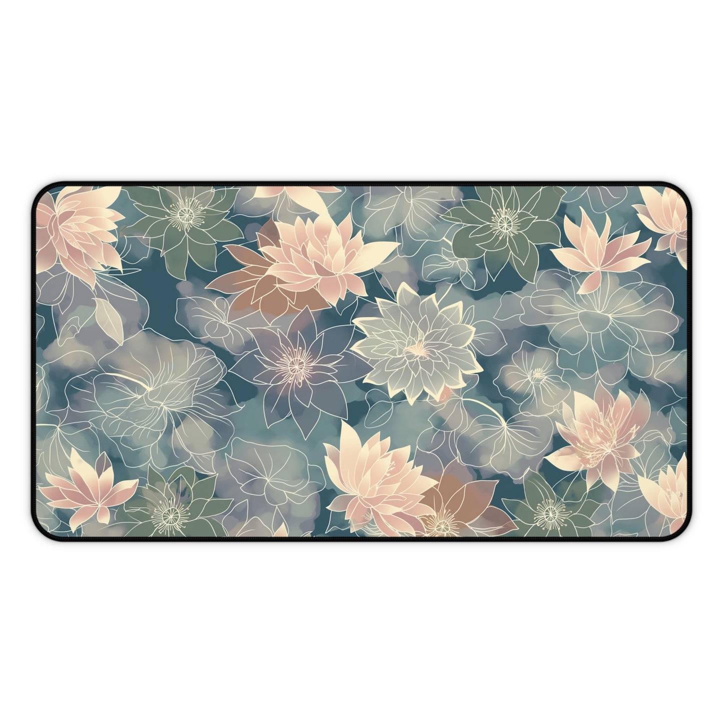 Pastel Lotus Computer Desk Mat | Elegant Floral Mouse Pad | Anti-Slip Neoprene Desk Mat for Home Office | 3 Sizes Available