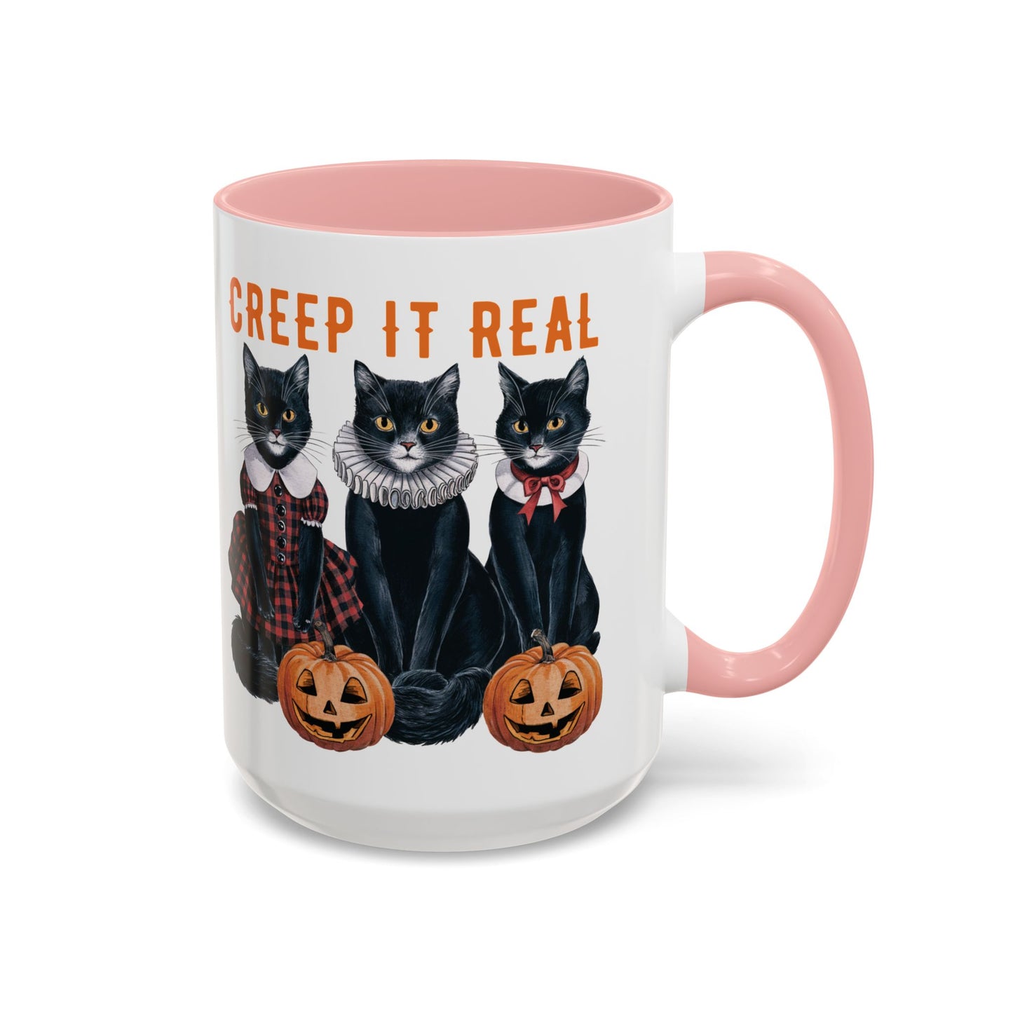 Creep It Real Halloween Mug | Black Cat and Pumpkin Design | Halloween Coffee Mug | Fall Drinkware